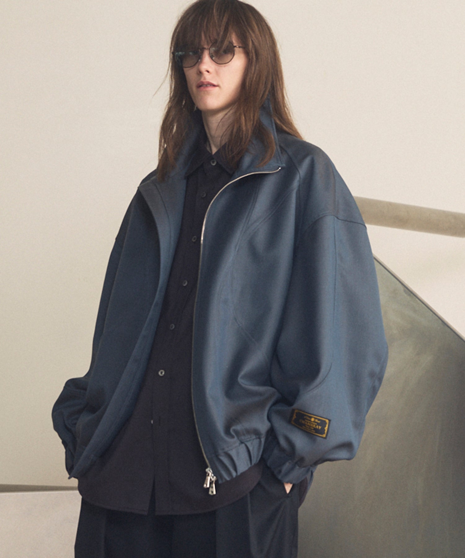 【26SS PRE-ORDER】4 Colors Chambray Washable Wool Prime-Over Switching Stand Collar Blouson