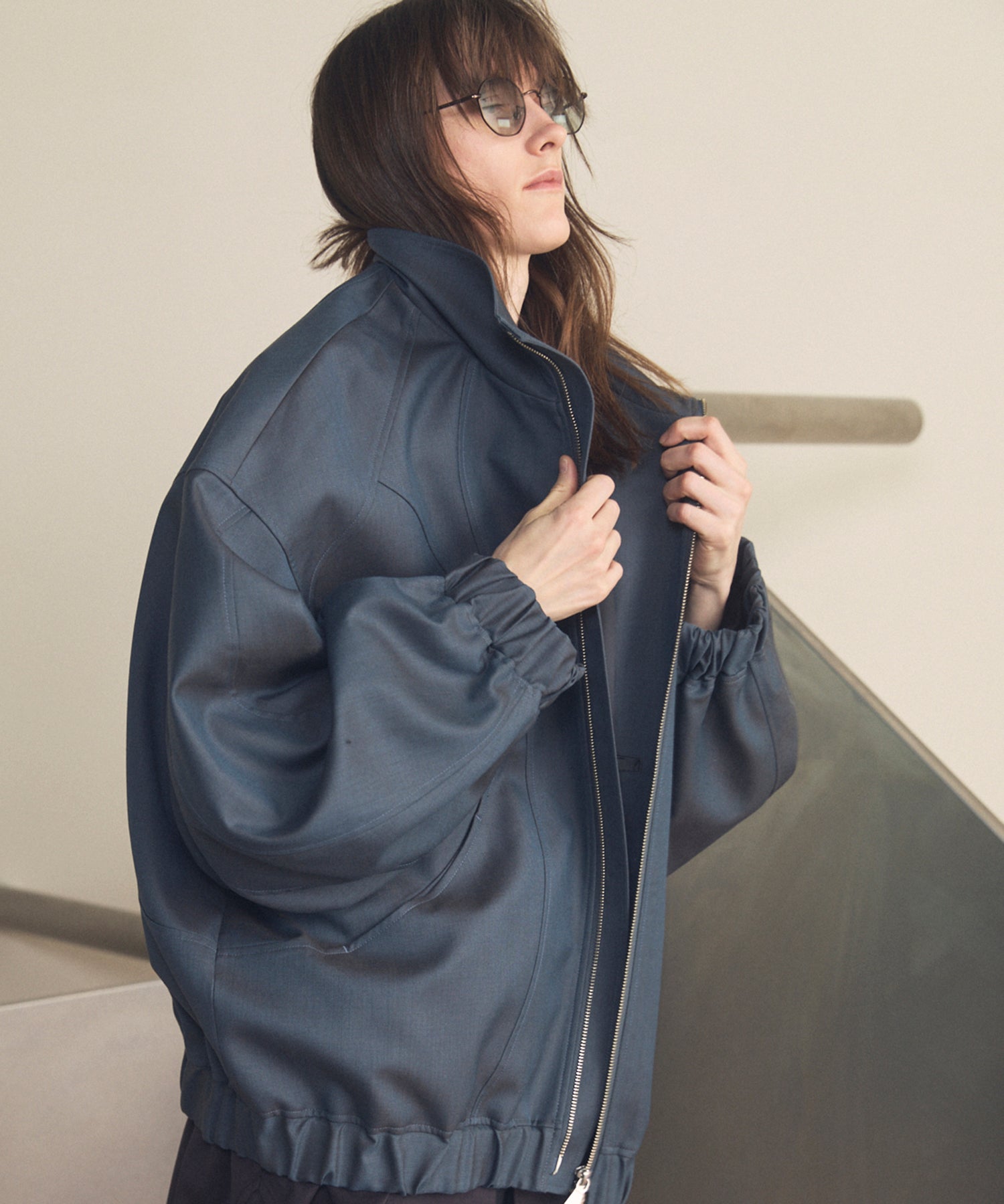 【26SS PRE-ORDER】4 Colors Chambray Washable Wool Prime-Over Switching Stand Collar Blouson