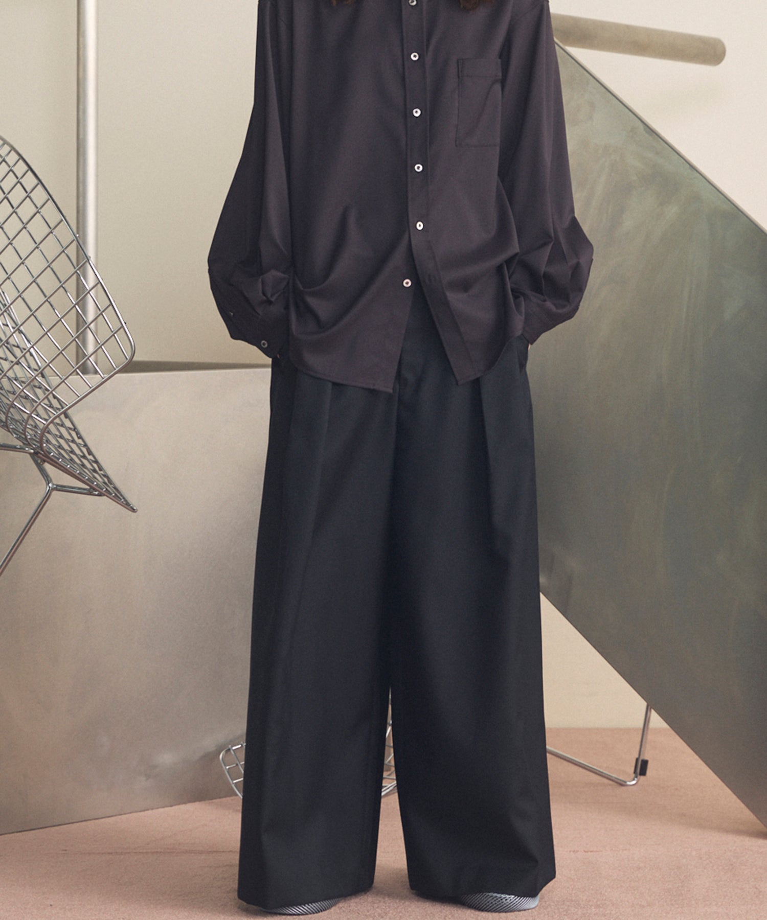 4 Colors Chambray Washable Wool Baggy Wide Pants