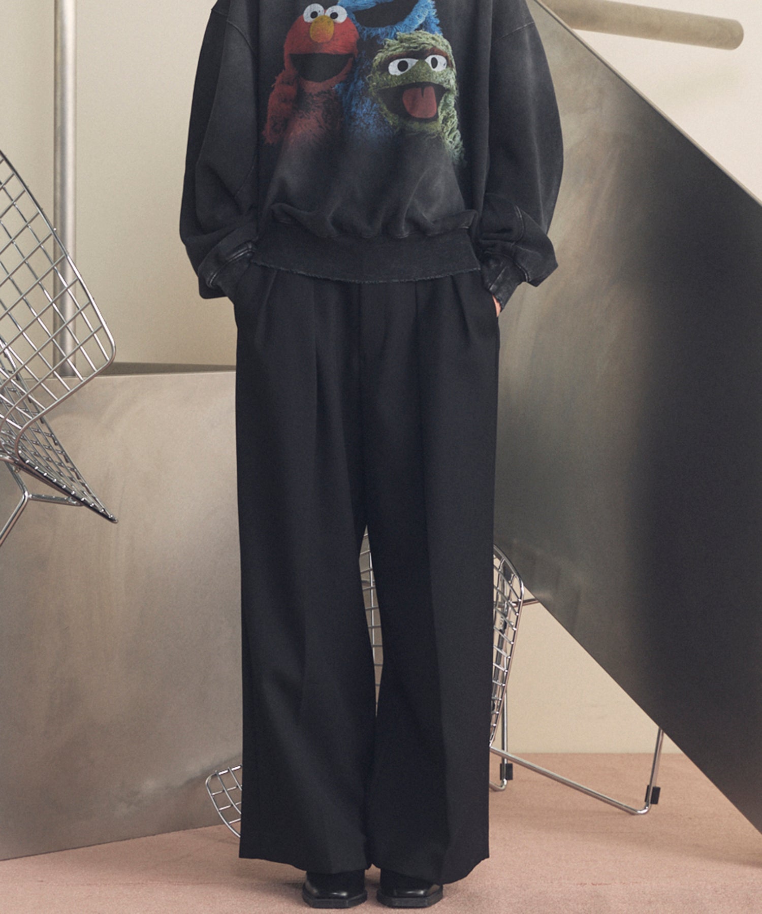 4种颜色Chambray可清洗羊毛盖的两种颜色宽两块宽裤子