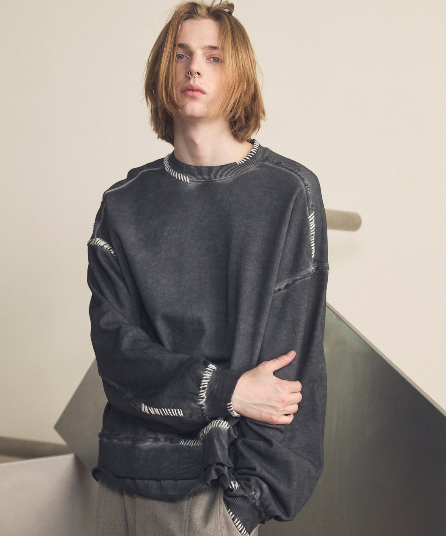 무거운 중량 땀 자수 손상 과다 염색 승무원 목 풀 오버