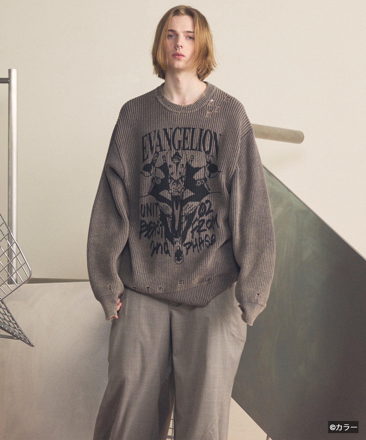 【26SS PRE-ORDER】【EVANGELION for MAISON SPECIAL】Prime-Over Crew Neck Distressed Knit