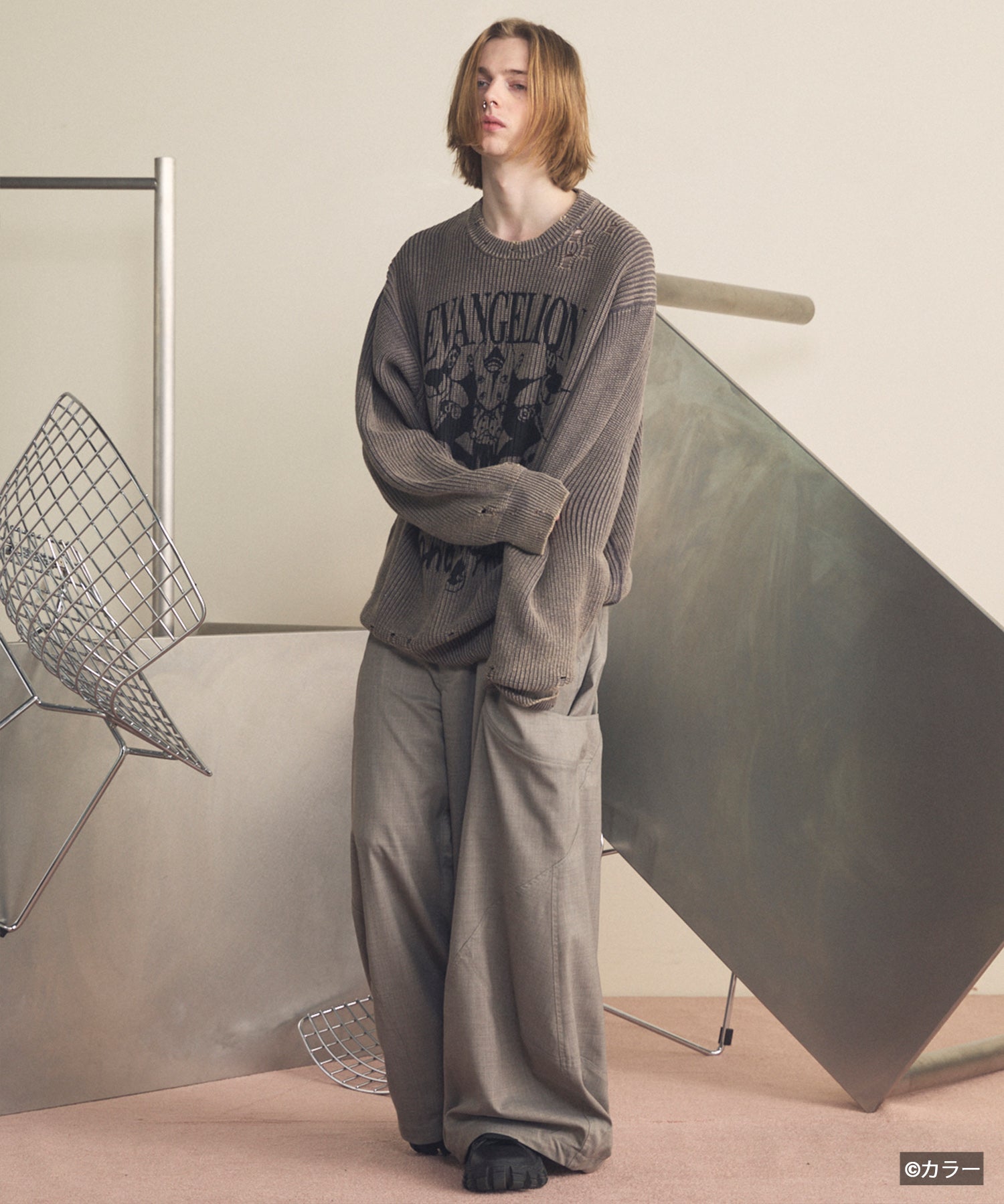 【26SS PRE-ORDER】【EVANGELION for MAISON SPECIAL】Prime-Over Crew Neck Distressed Knit