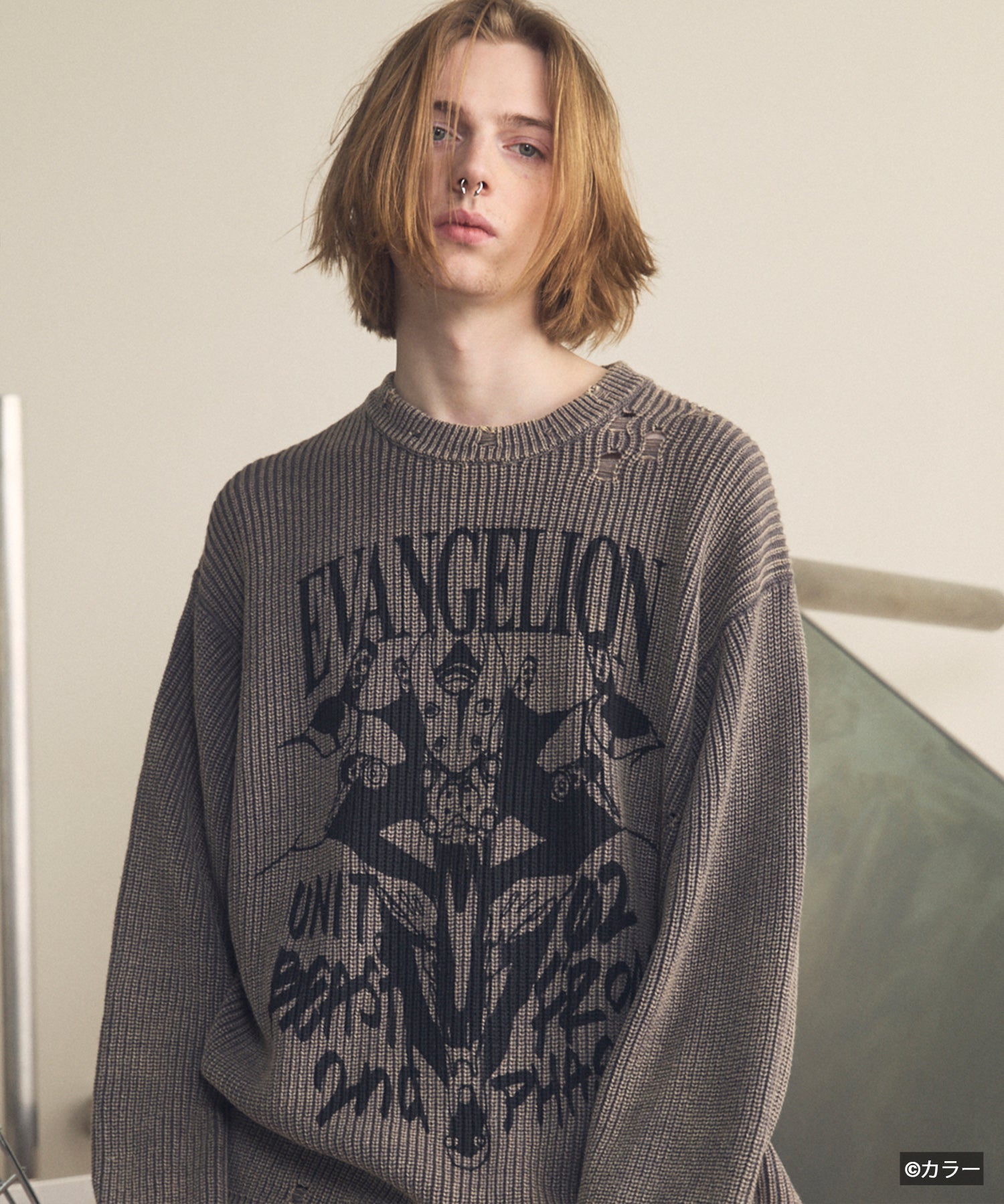 【26SS PRE-ORDER】【EVANGELION for MAISON SPECIAL】Prime-Over Crew Neck Distressed Knit