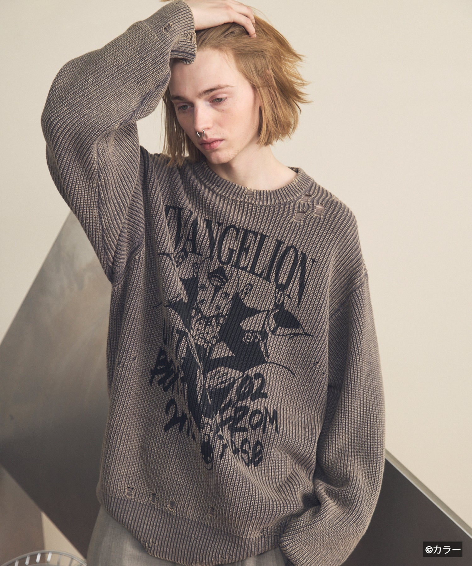 【26SS PRE-ORDER】【EVANGELION for MAISON SPECIAL】Prime-Over Crew Neck Distressed Knit