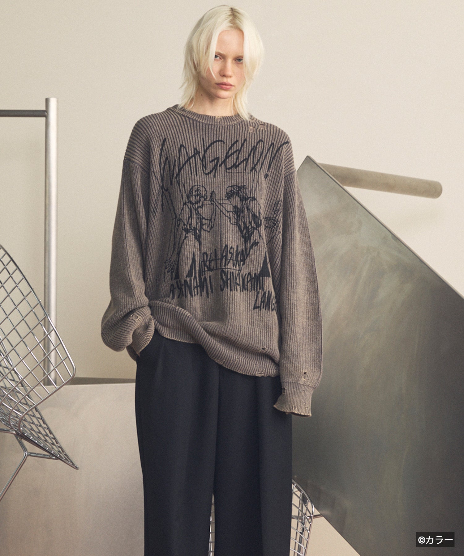 【26SS PRE-ORDER】【EVANGELION for MAISON SPECIAL】Prime-Over Crew Neck Distressed Knit