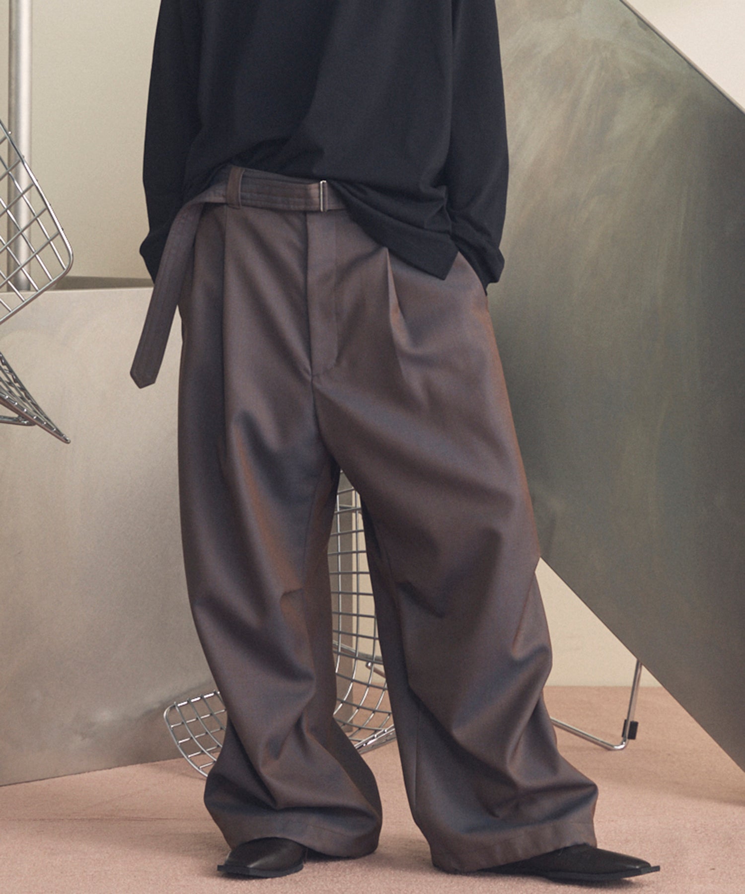 【26SS PRE-ORDER】4 Colors Chambray Washable Wool Prime-Wide Snow Pants