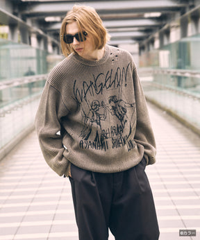 【26SS PRE-ORDER】【EVANGELION for MAISON SPECIAL】Prime-Over Crew Neck Distressed Knit
