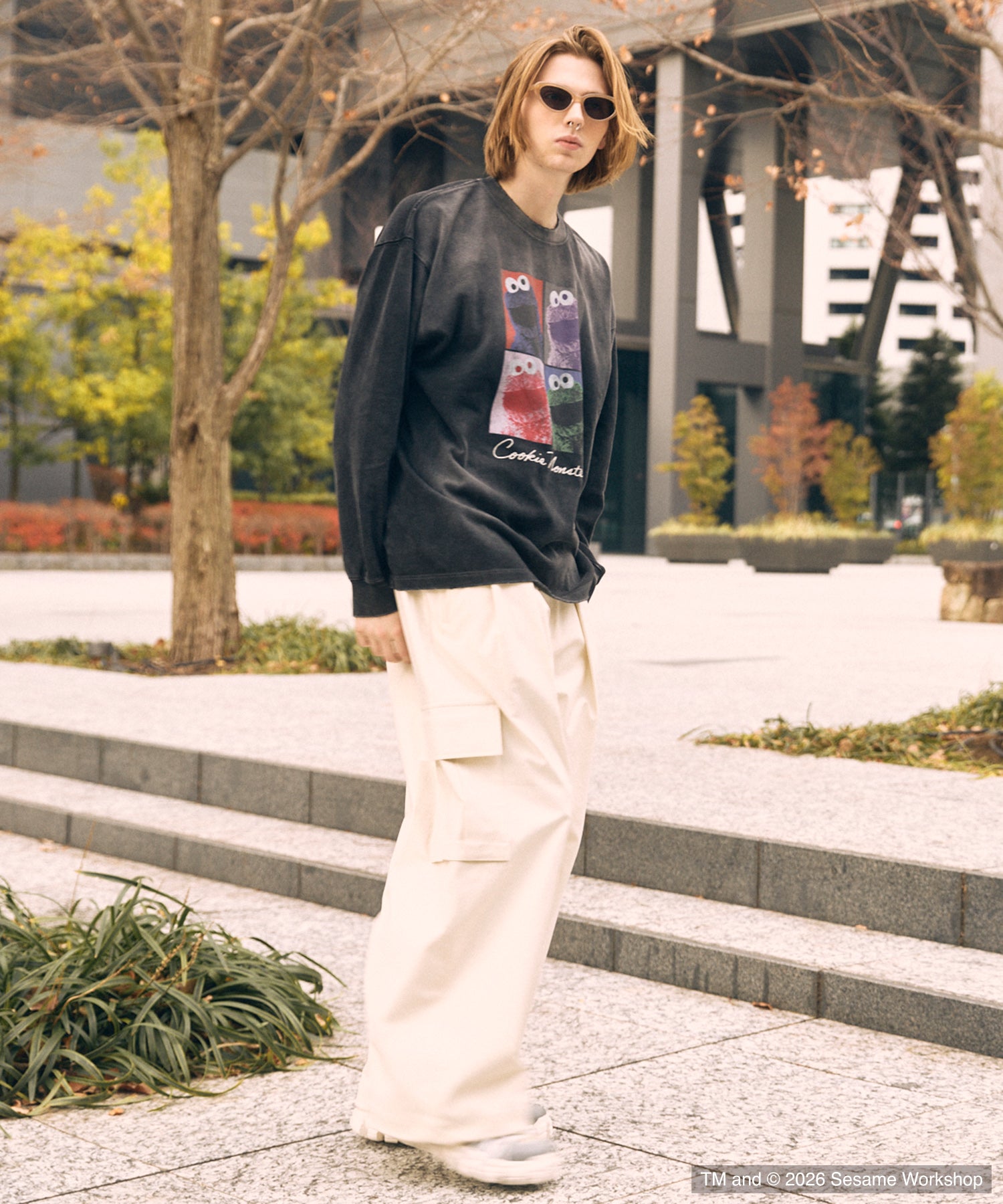 【MOVIE SERIES】「SESAME STREET」- Cookie Monster - Prime-Over Crew Neck Long Sleeve T-Shirt