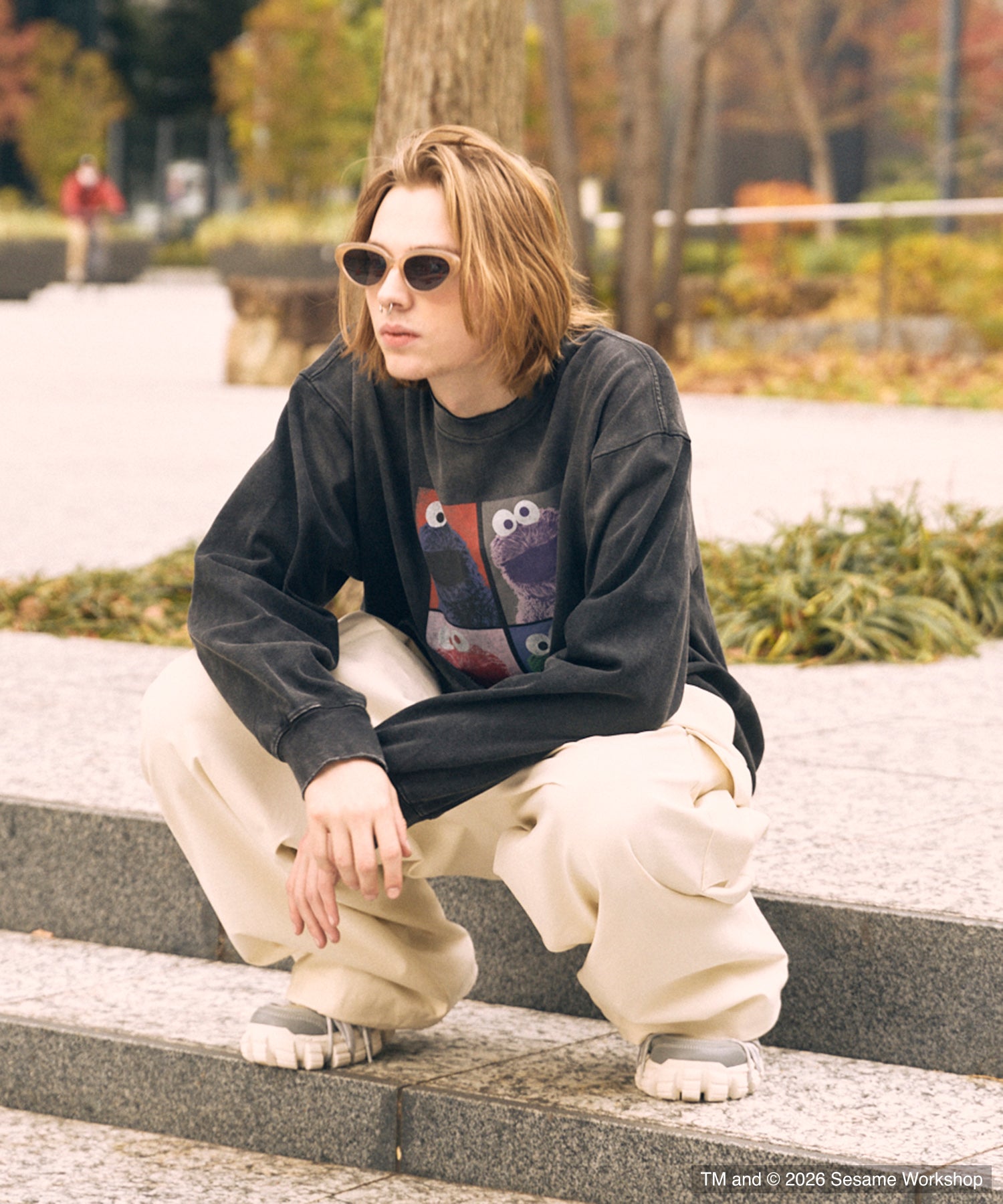 【MOVIE SERIES】「SESAME STREET」- Cookie Monster - Prime-Over Crew Neck Long Sleeve T-Shirt