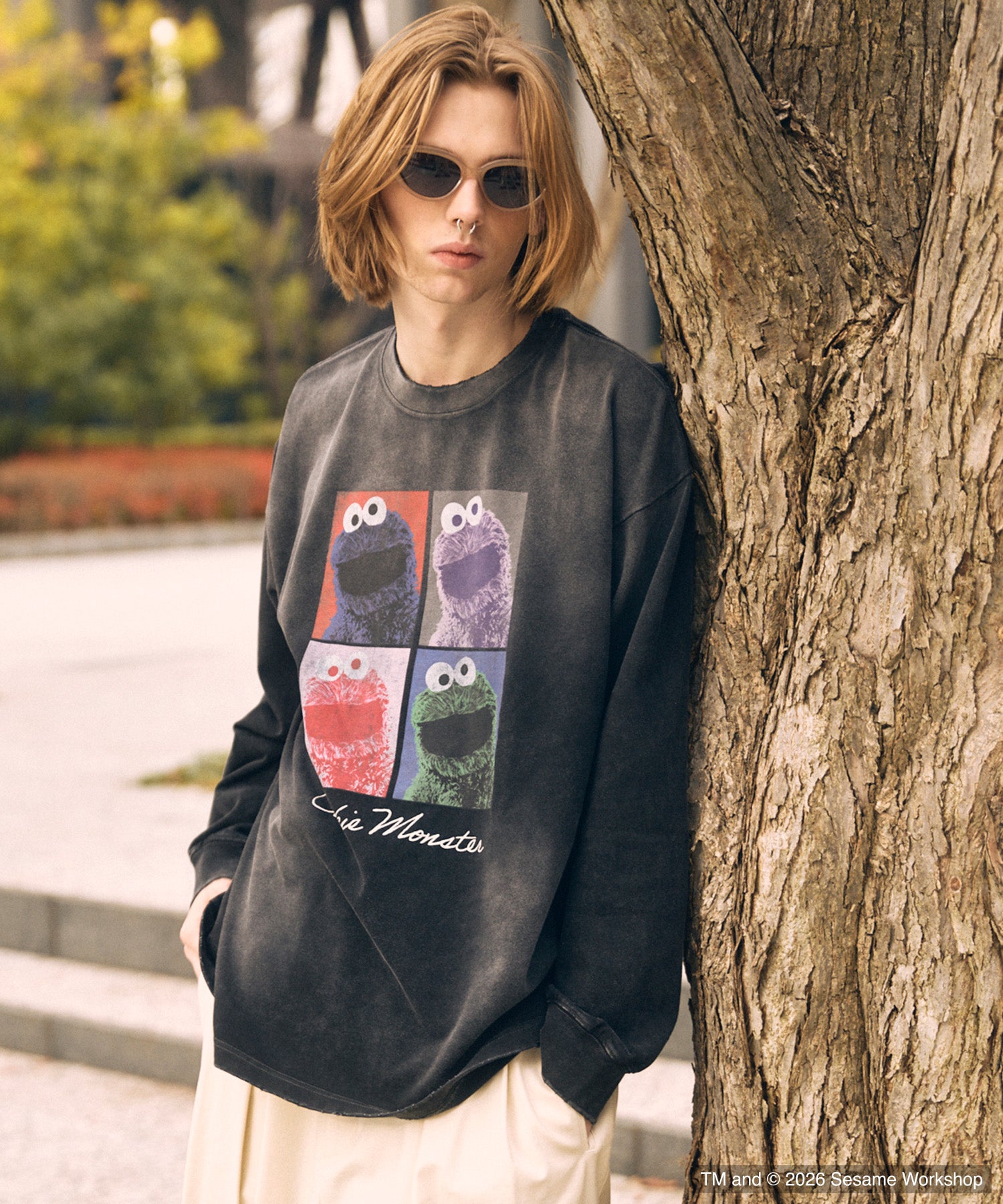 【MOVIE SERIES】「SESAME STREET」- Cookie Monster - Prime-Over Crew Neck Long Sleeve T-Shirt