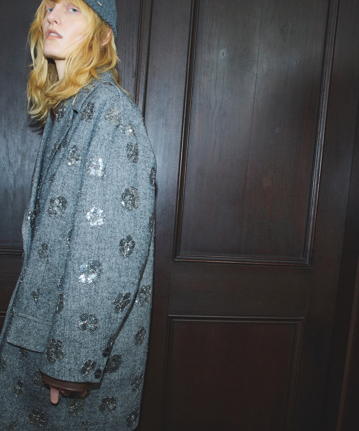【26WINTER PRE-ORDER】Sequin Embroidered Tweed Midi Coat