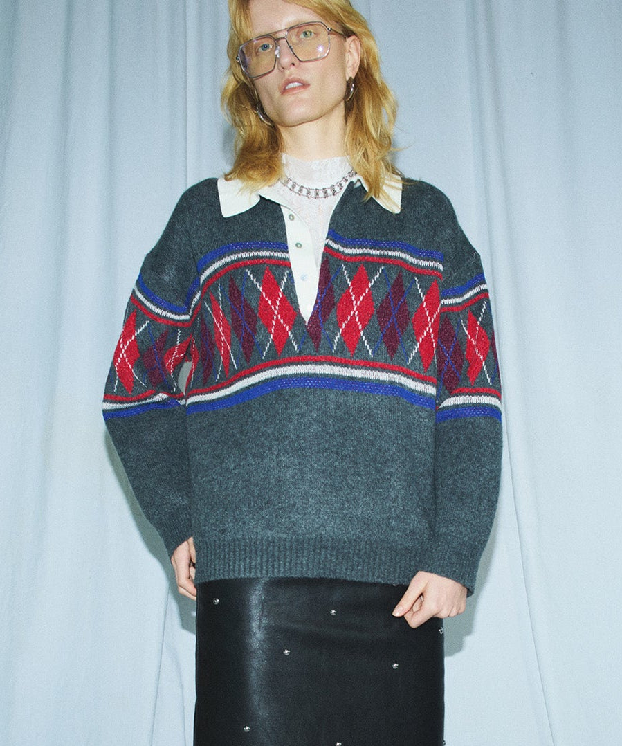 【26WINTER COLLECTION】Argyle Rugby Polo Knit
