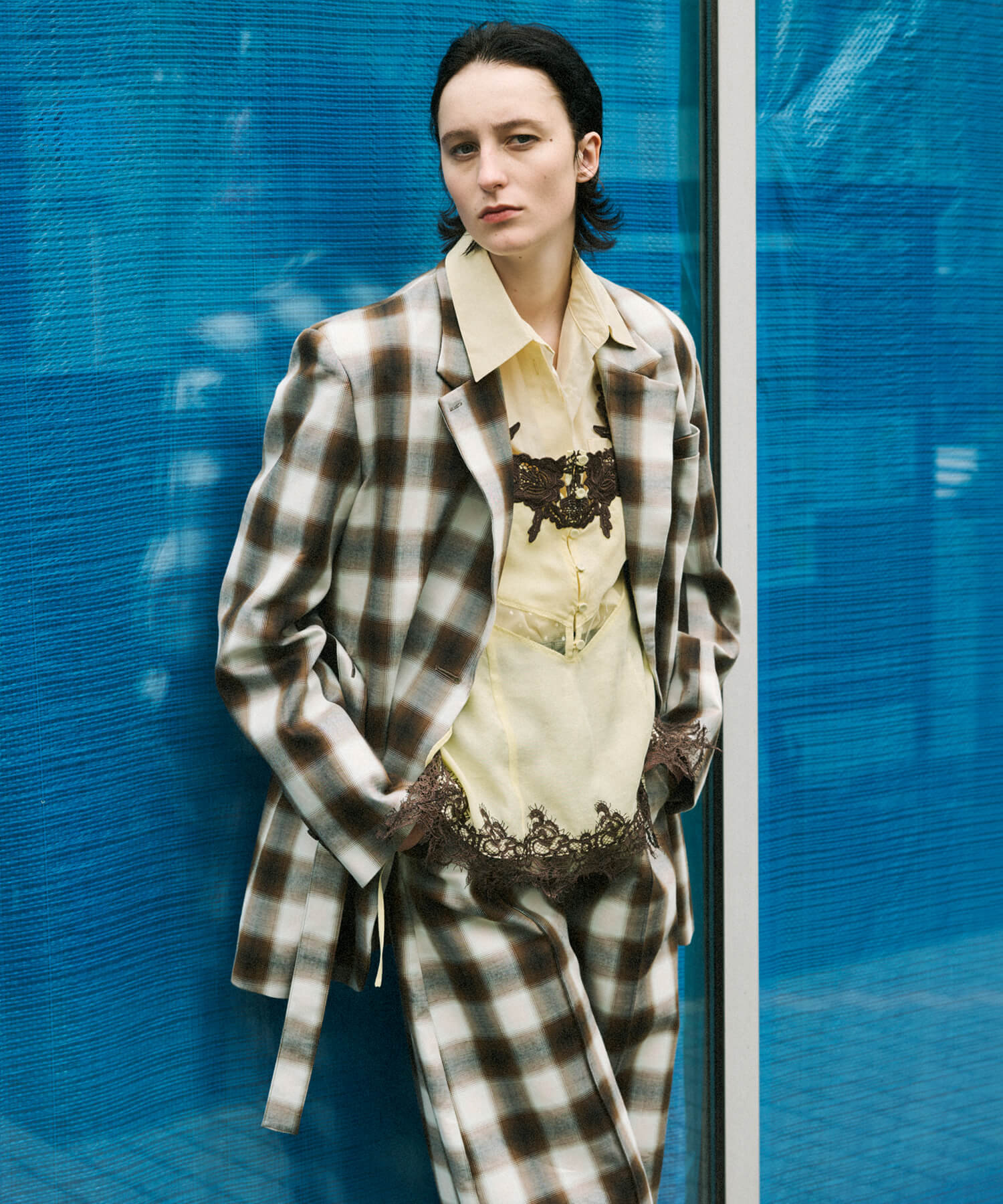 Center Pin Tuck Ombre Check Pants