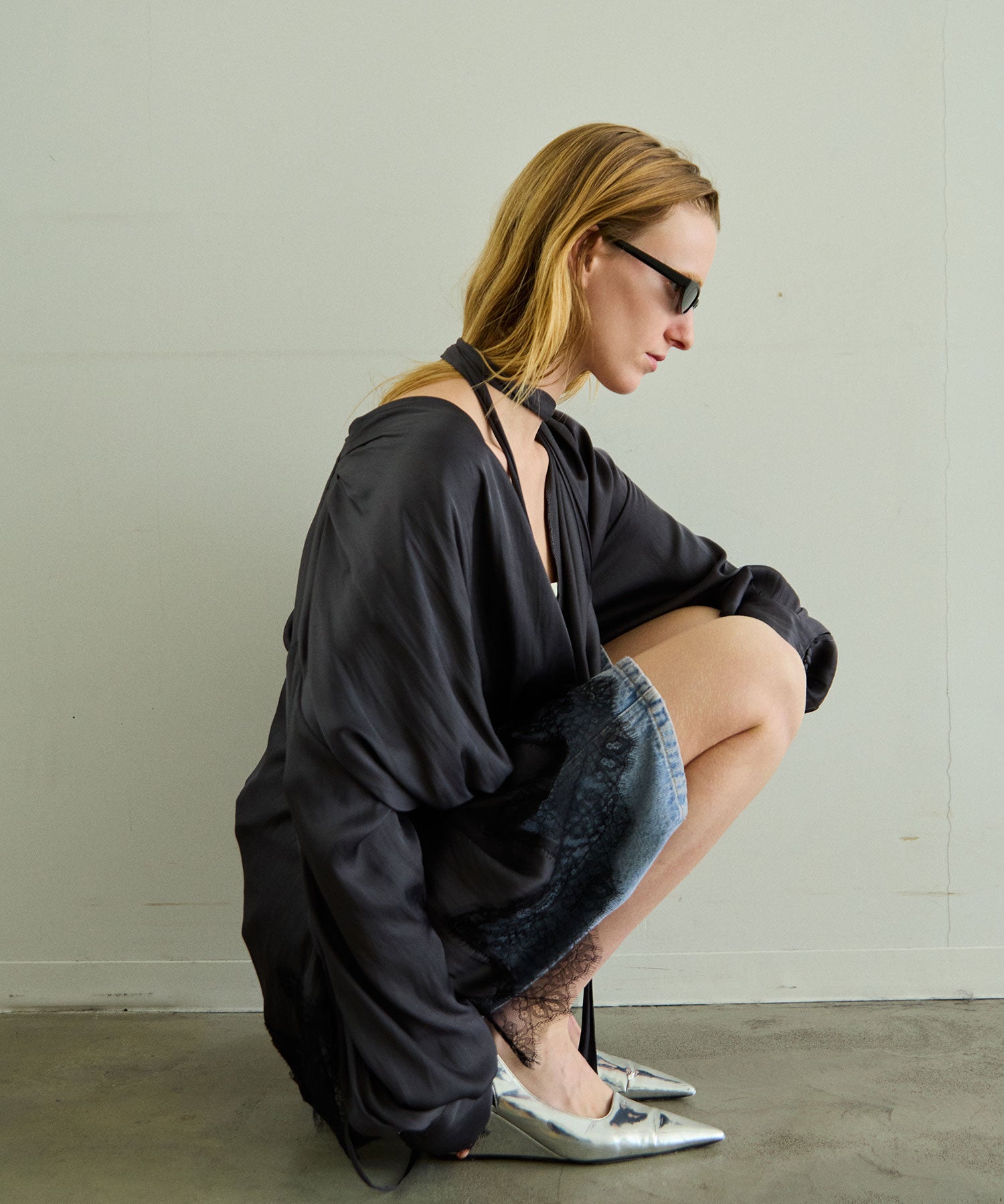 Lace Combo Drape Shirt