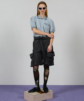 【OPEN YY】ROLLED WAIST WAFFLE CARGO SHORTS