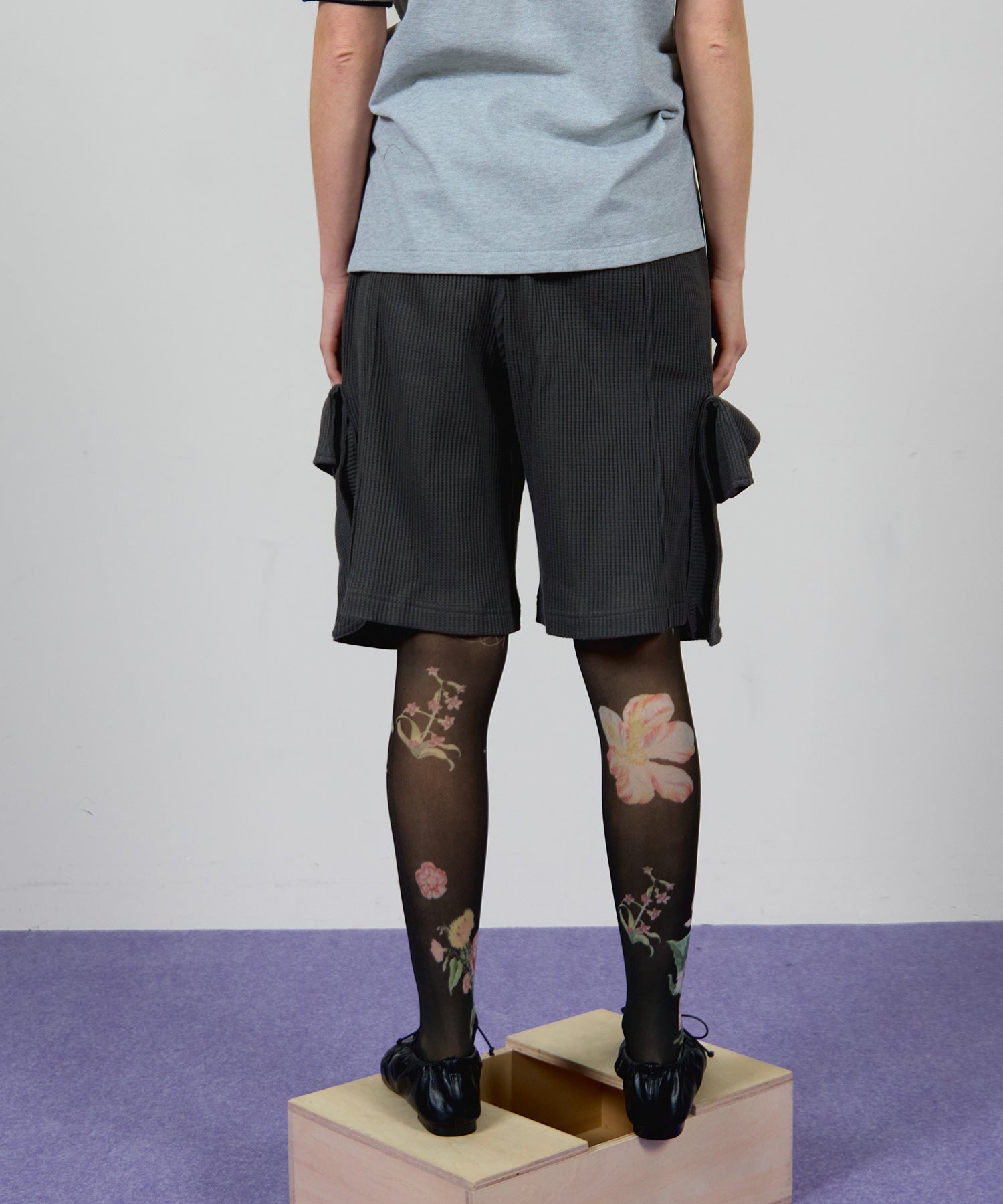 【OPEN YY】ROLLED WAIST WAFFLE CARGO SHORTS