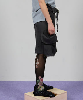 【OPEN YY】ROLLED WAIST WAFFLE CARGO SHORTS