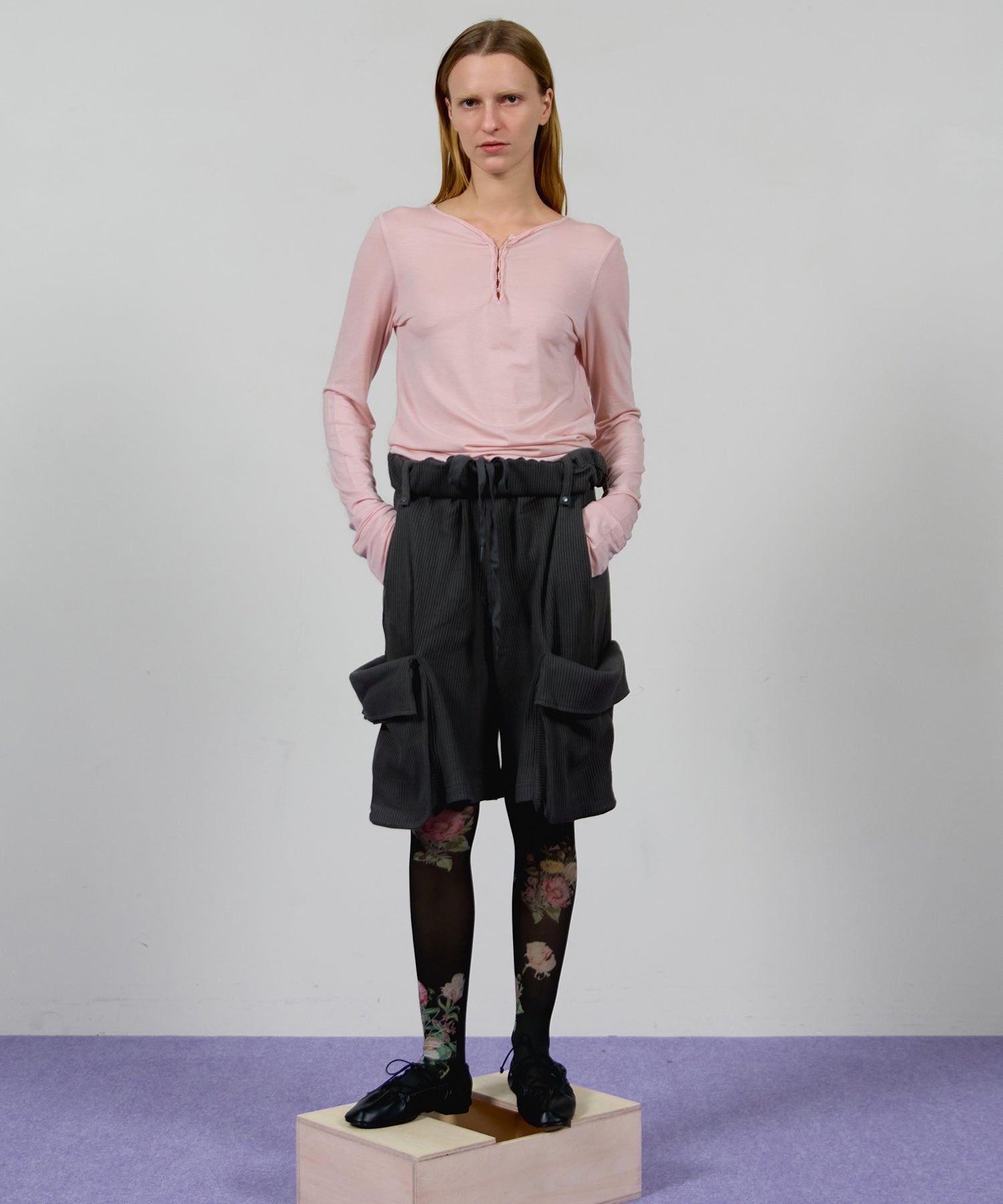 【OPEN YY】ROLLED WAIST WAFFLE CARGO SHORTS