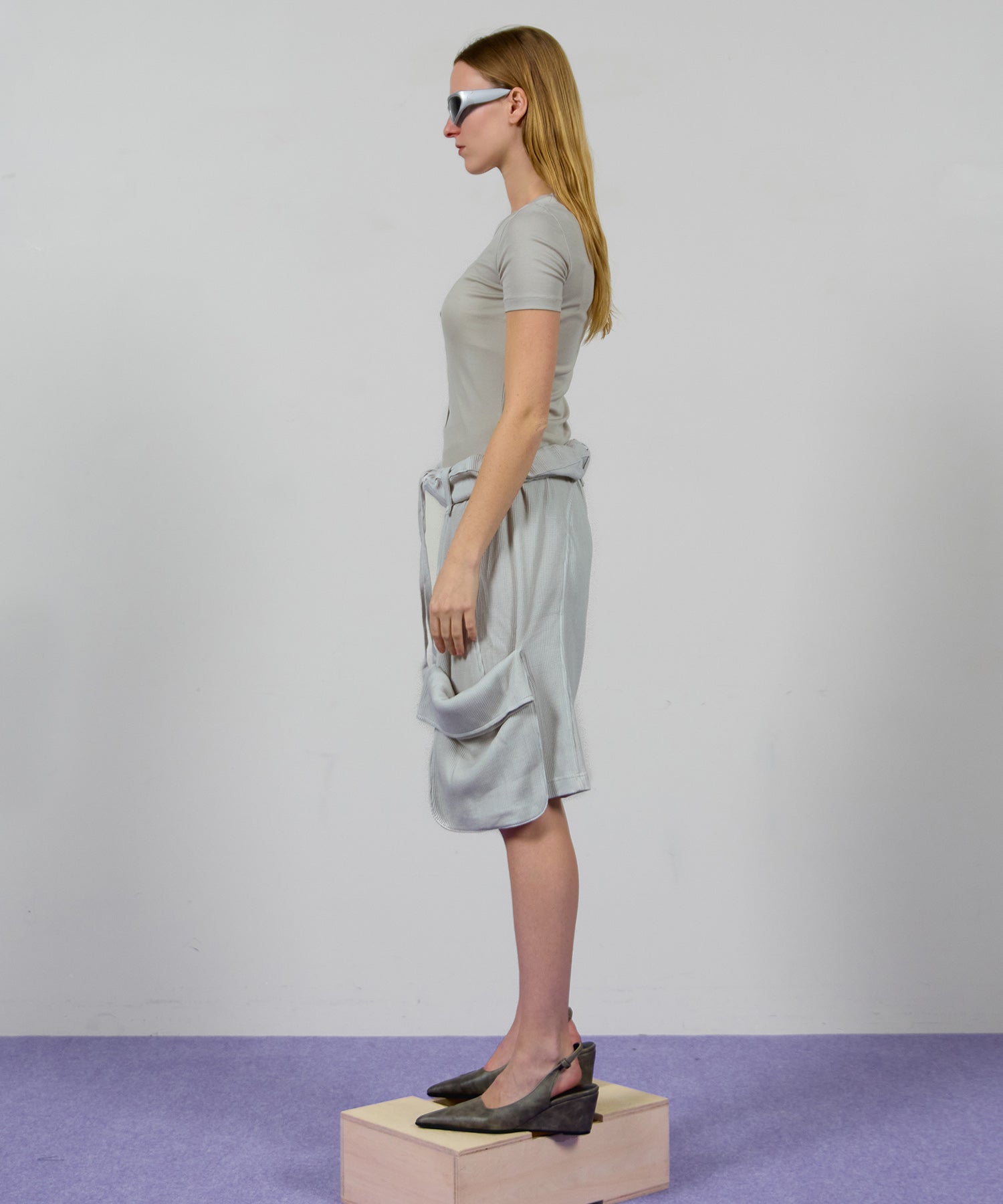 【OPEN YY】ROLLED WAIST WAFFLE CARGO SHORTS