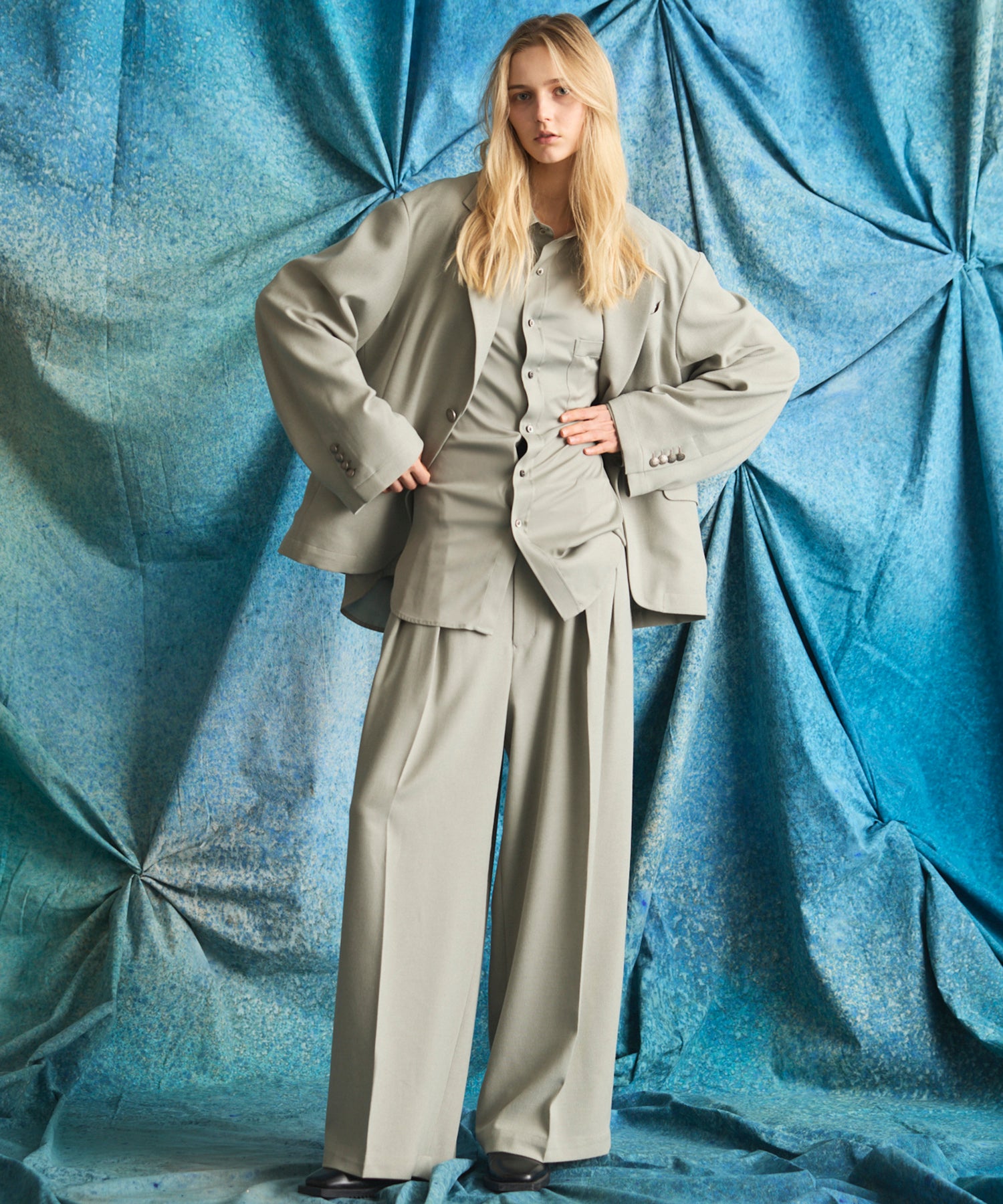 4 Colors Chambray Washable Wool Peaked Lapel Double Breasted Jacket