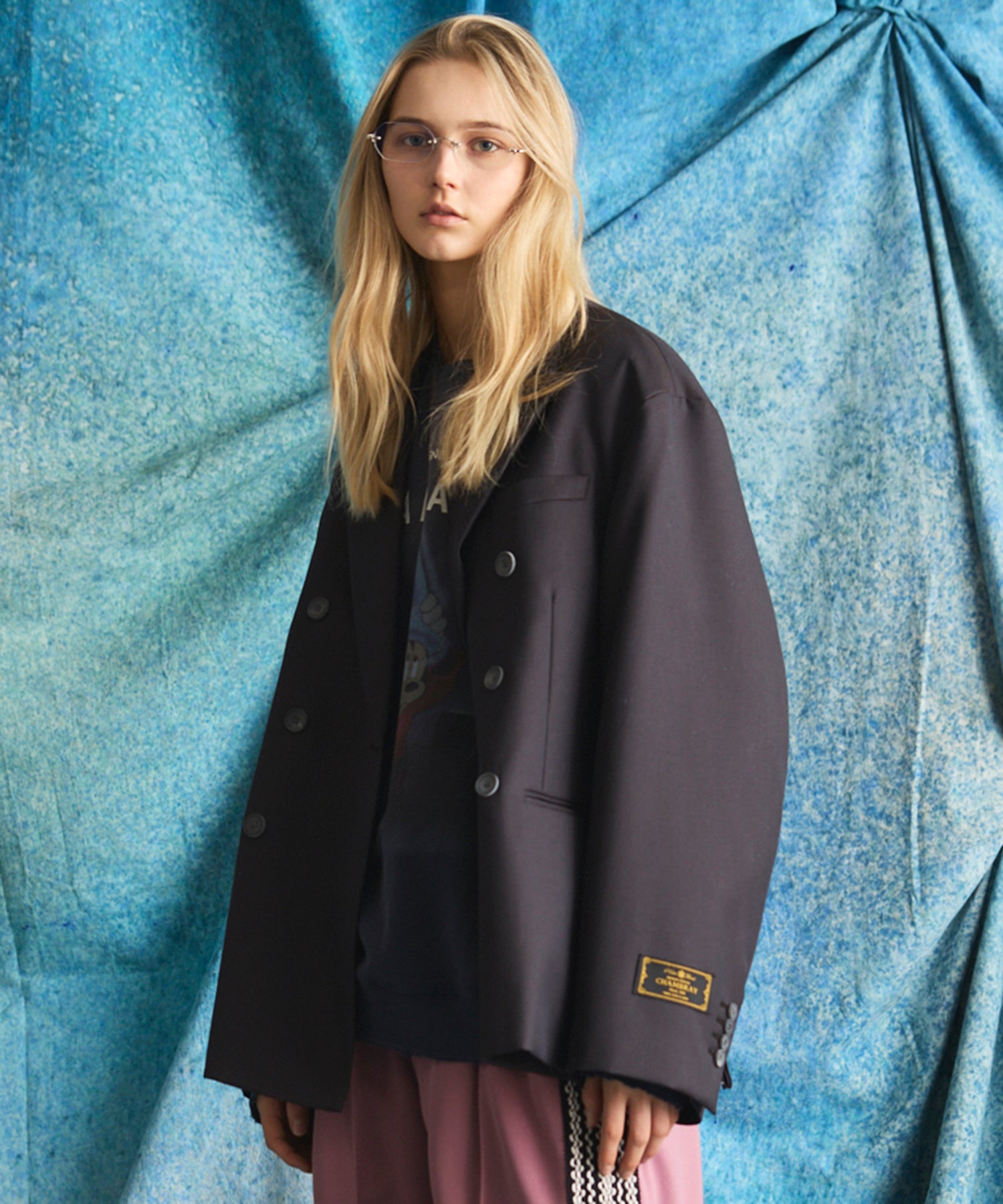 4 Colors Chambray Washable Wool Prime-Over Peaked Lapel Double Breasted Jacket