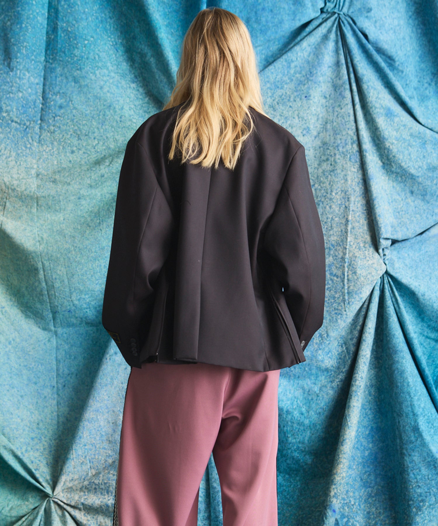 4 Colors Chambray Washable Wool Prime-Over Peaked Lapel Double Breasted Jacket