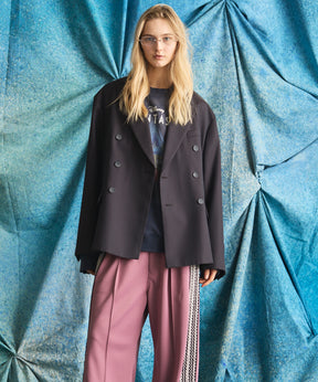 4 Colors Chambray Washable Wool Prime-Over Peaked Lapel Double Breasted Jacket