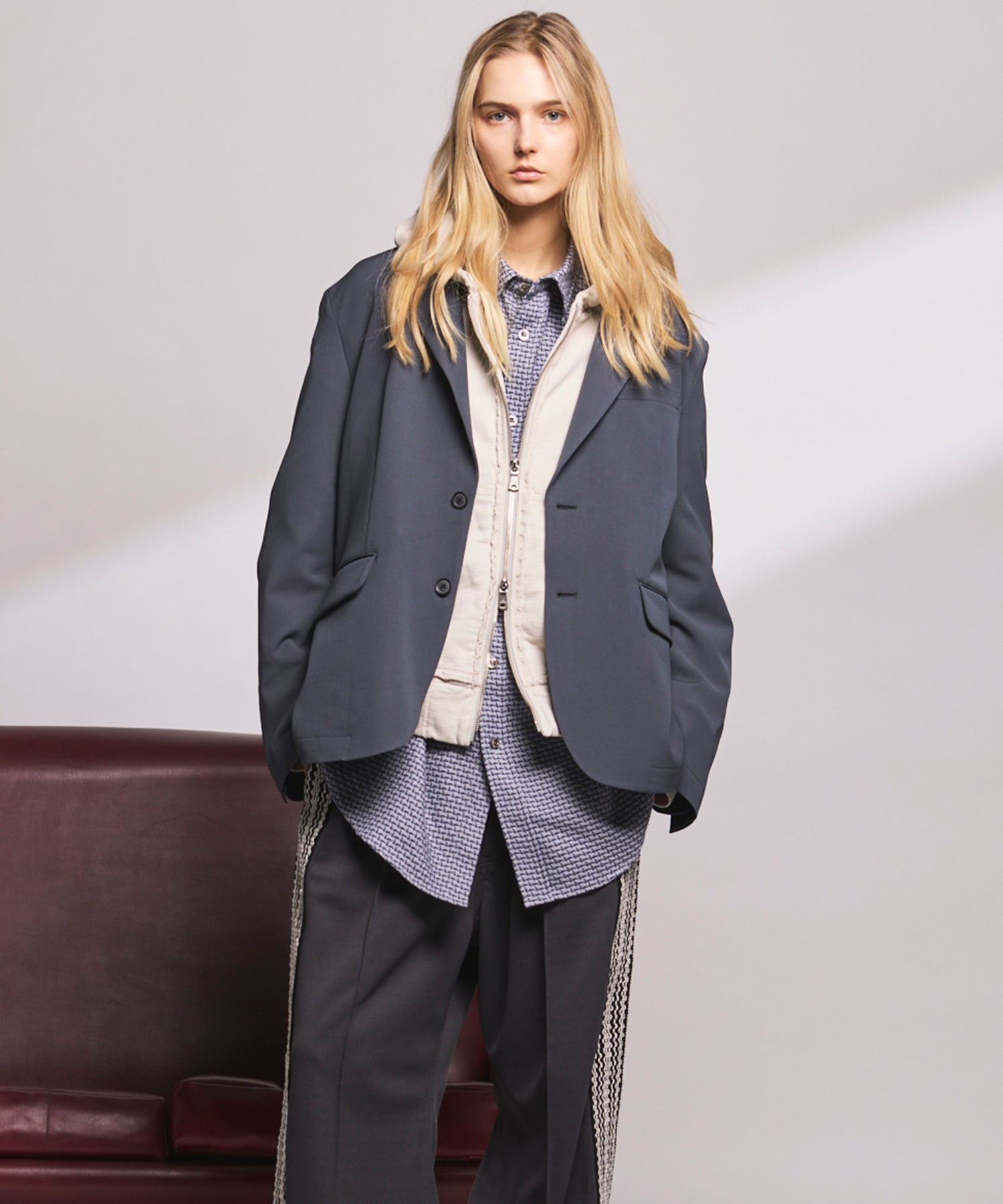 4种颜色Chambray可洗羊毛峰峰双胸夹克