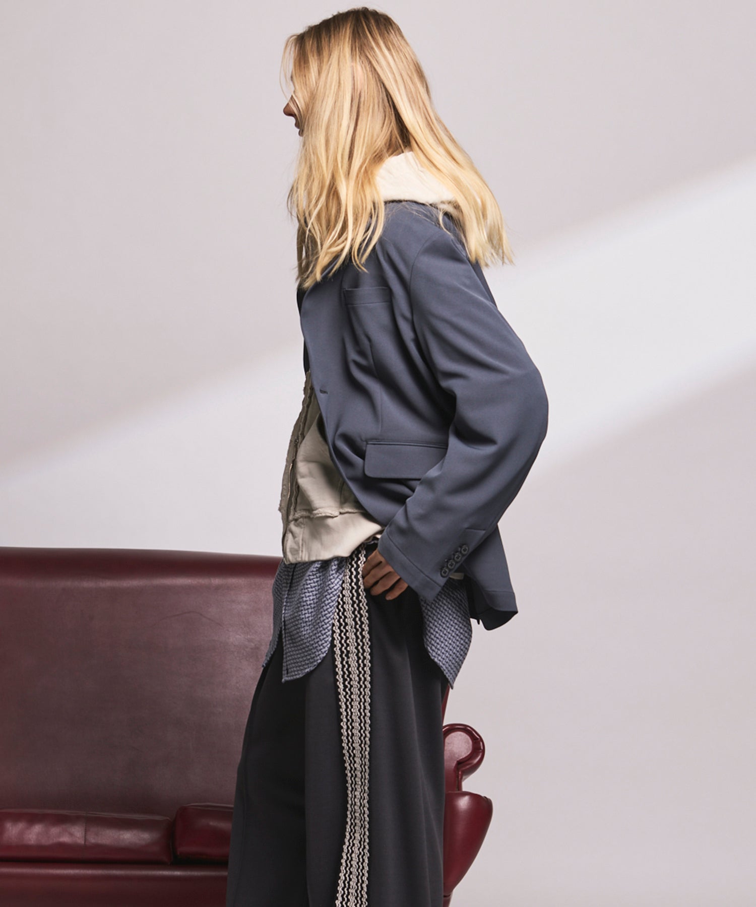 4种颜色Chambray可洗羊毛峰峰双胸夹克