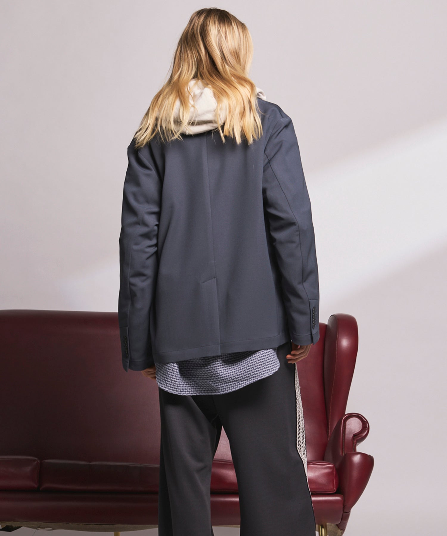 4种颜色Chambray可洗羊毛峰峰双胸夹克