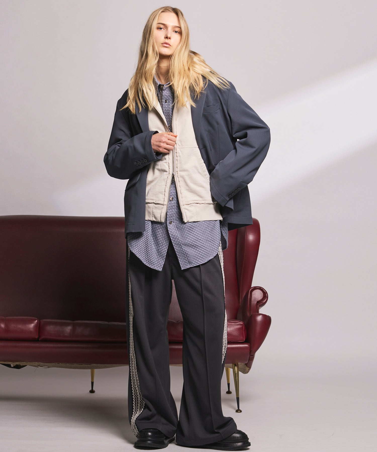 4 Colors Chambray Washable Wool Peaked Lapel Double Breasted Jacket