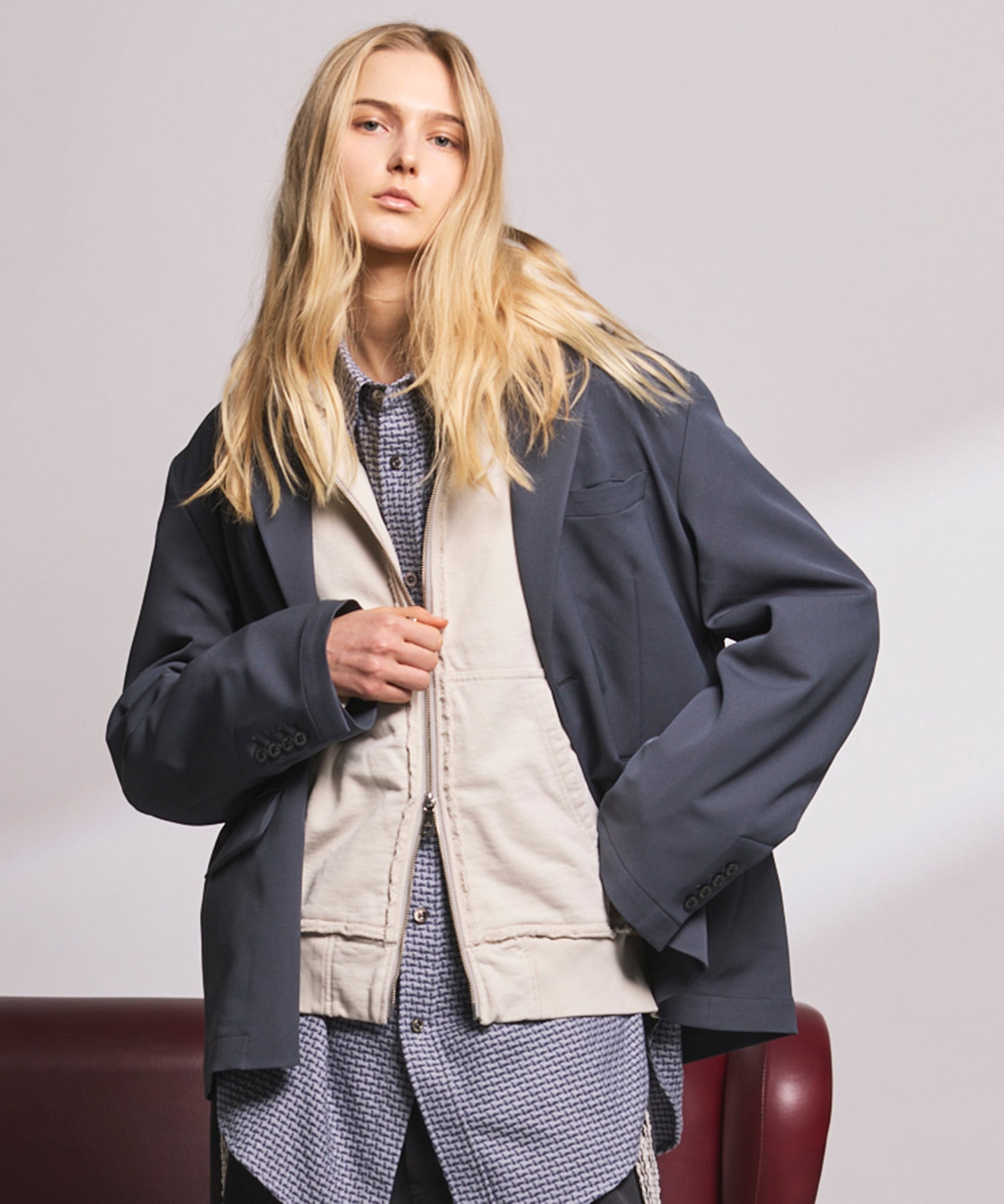 4种颜色Chambray可洗羊毛峰峰双胸夹克