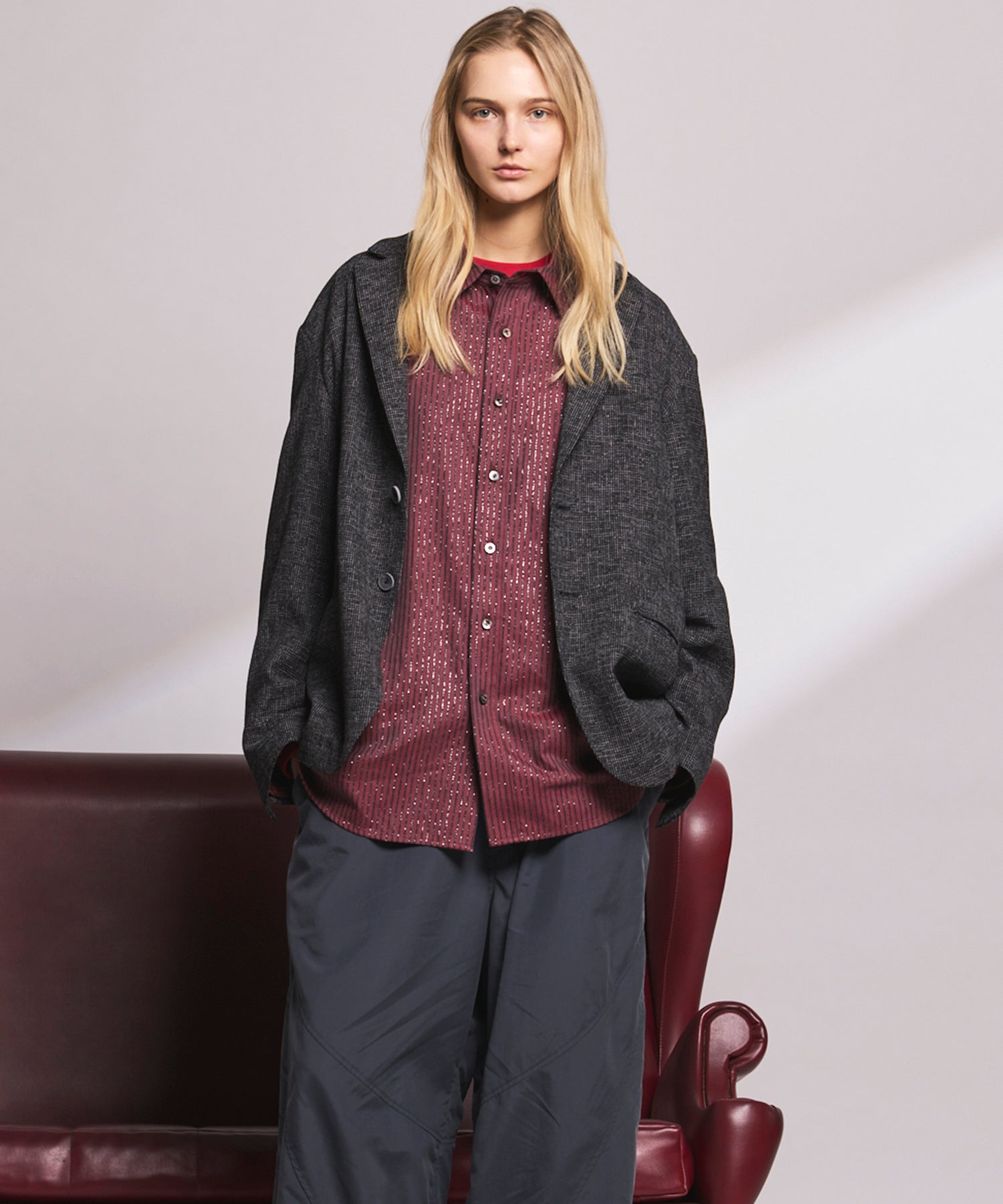 4 Colors Chambray Washable Wool Peaked Lapel Double Breasted Jacket