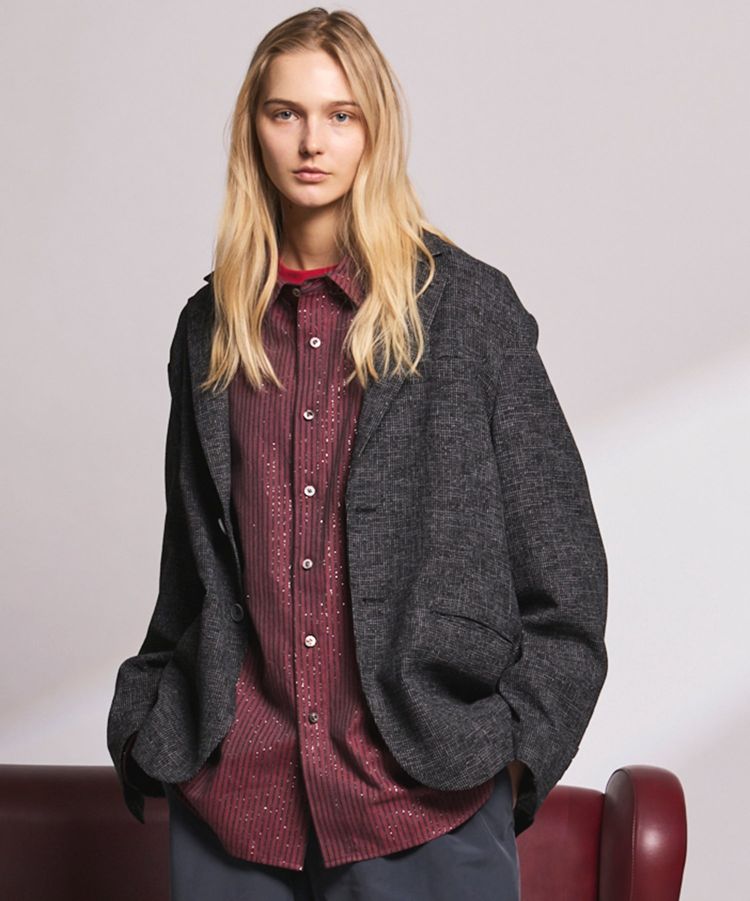 4 Colors Chambray Washable Wool Peaked Lapel Double Breasted Jacket