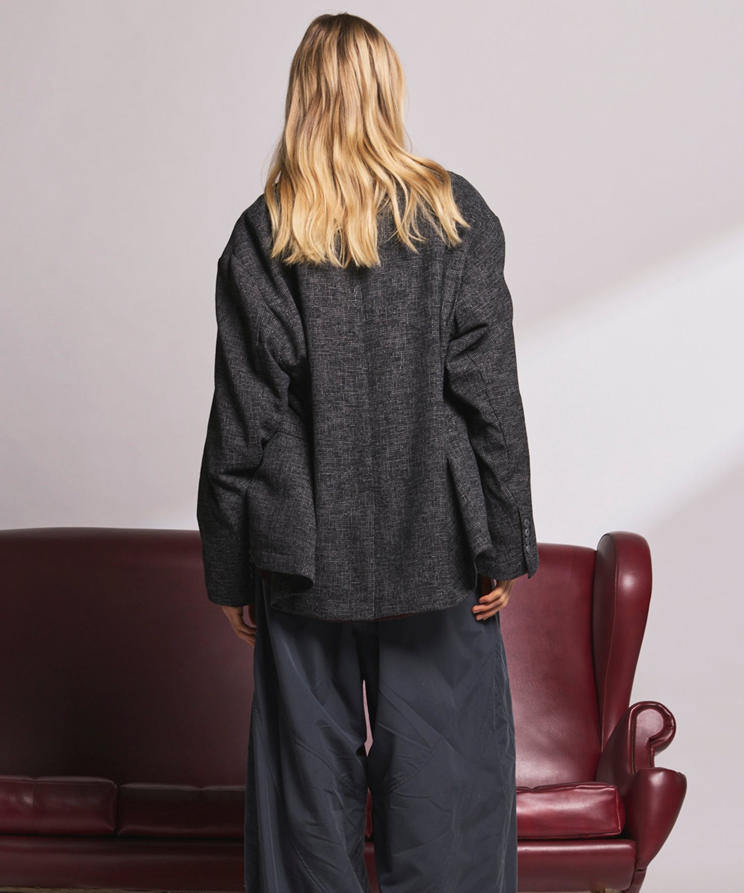 4 Colors Chambray Washable Wool Peaked Lapel Double Breasted Jacket