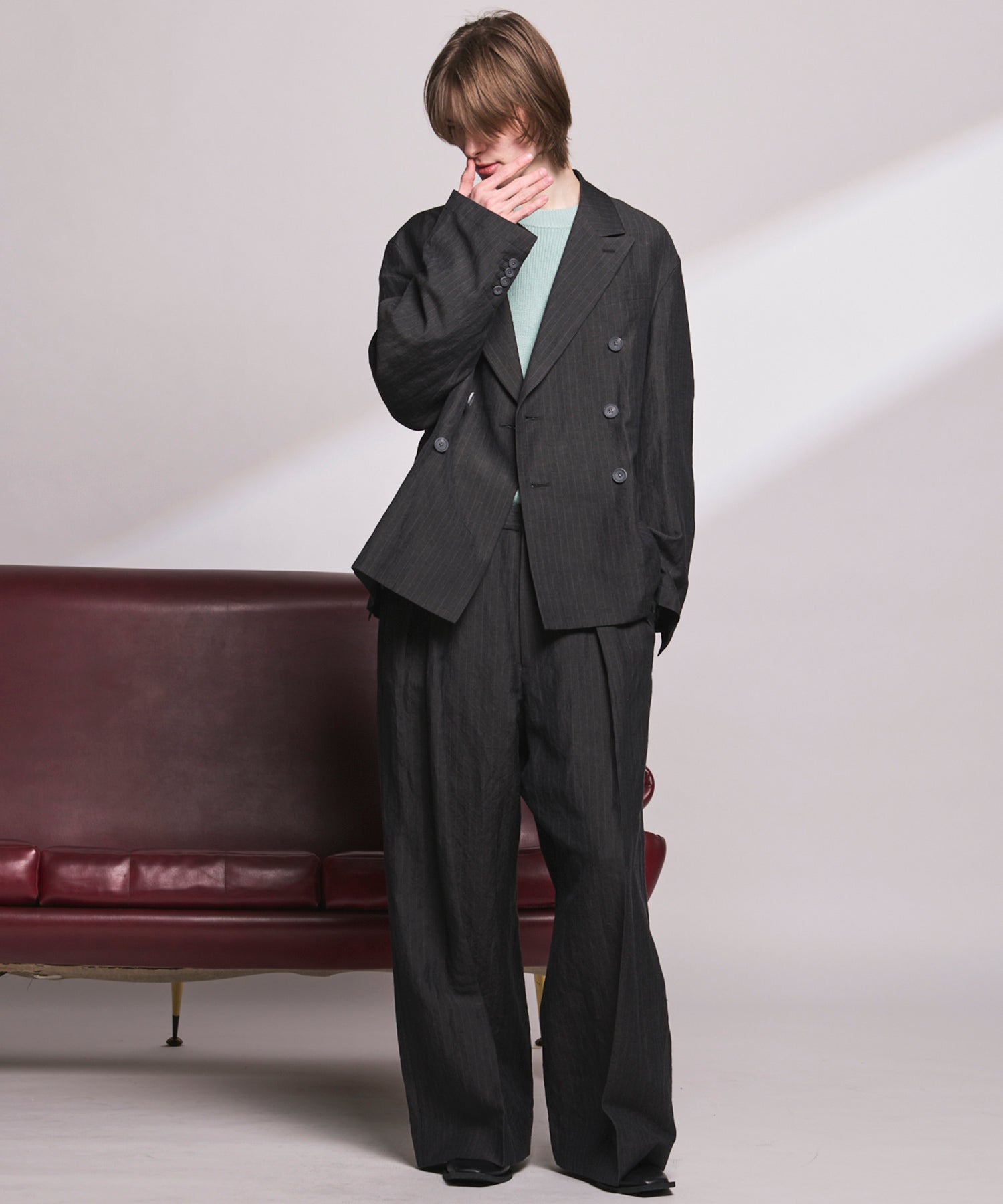 4 Colors Chambray Washable Wool Peaked Lapel Double Breasted Jacket