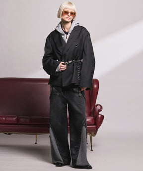 4 Colors Chambray Washable Wool Peaked Lapel Double Breasted Jacket