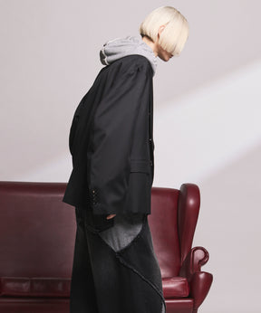 4种颜色Chambray可洗羊毛峰峰双胸夹克