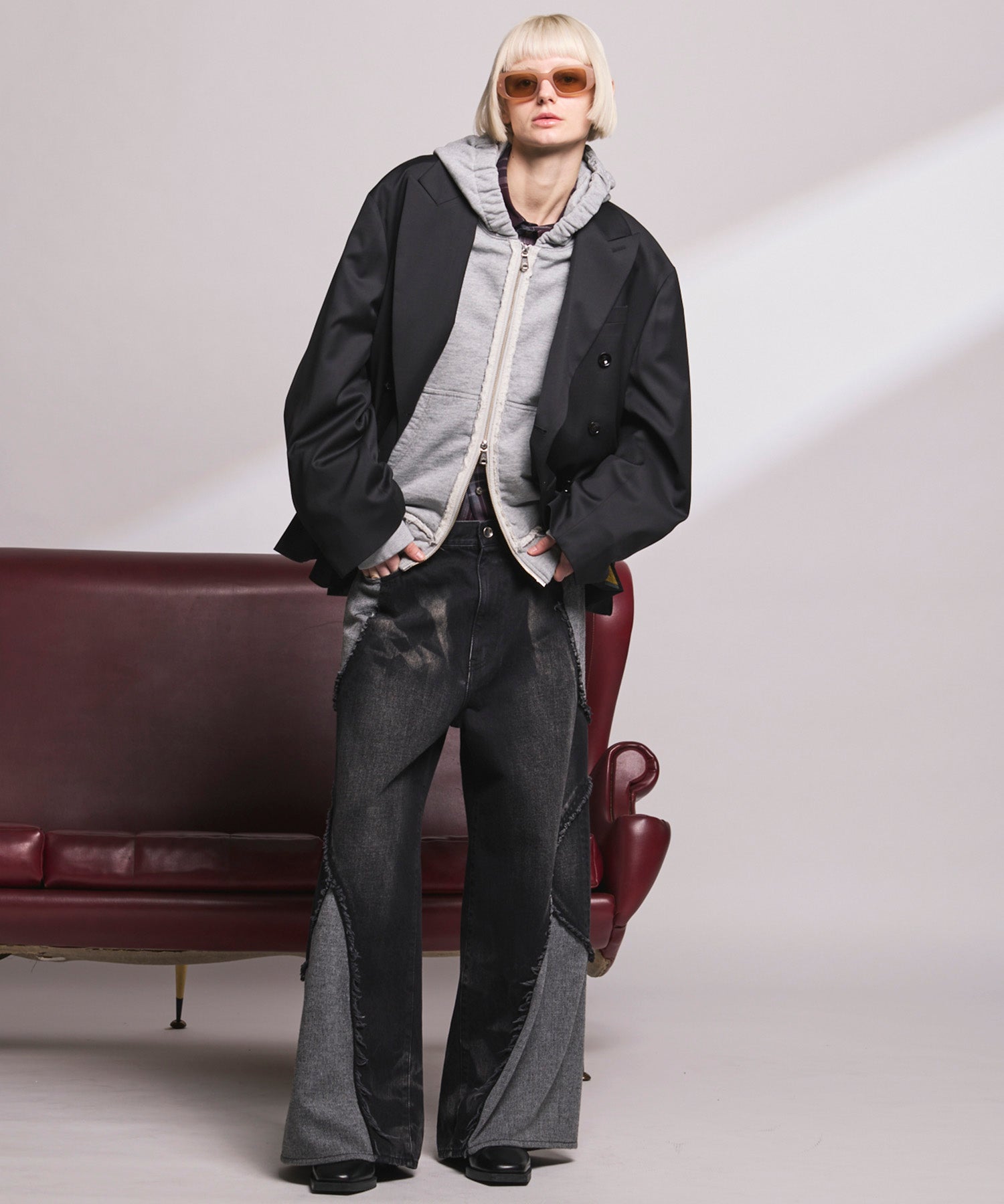 4种颜色Chambray可洗羊毛峰峰双胸夹克