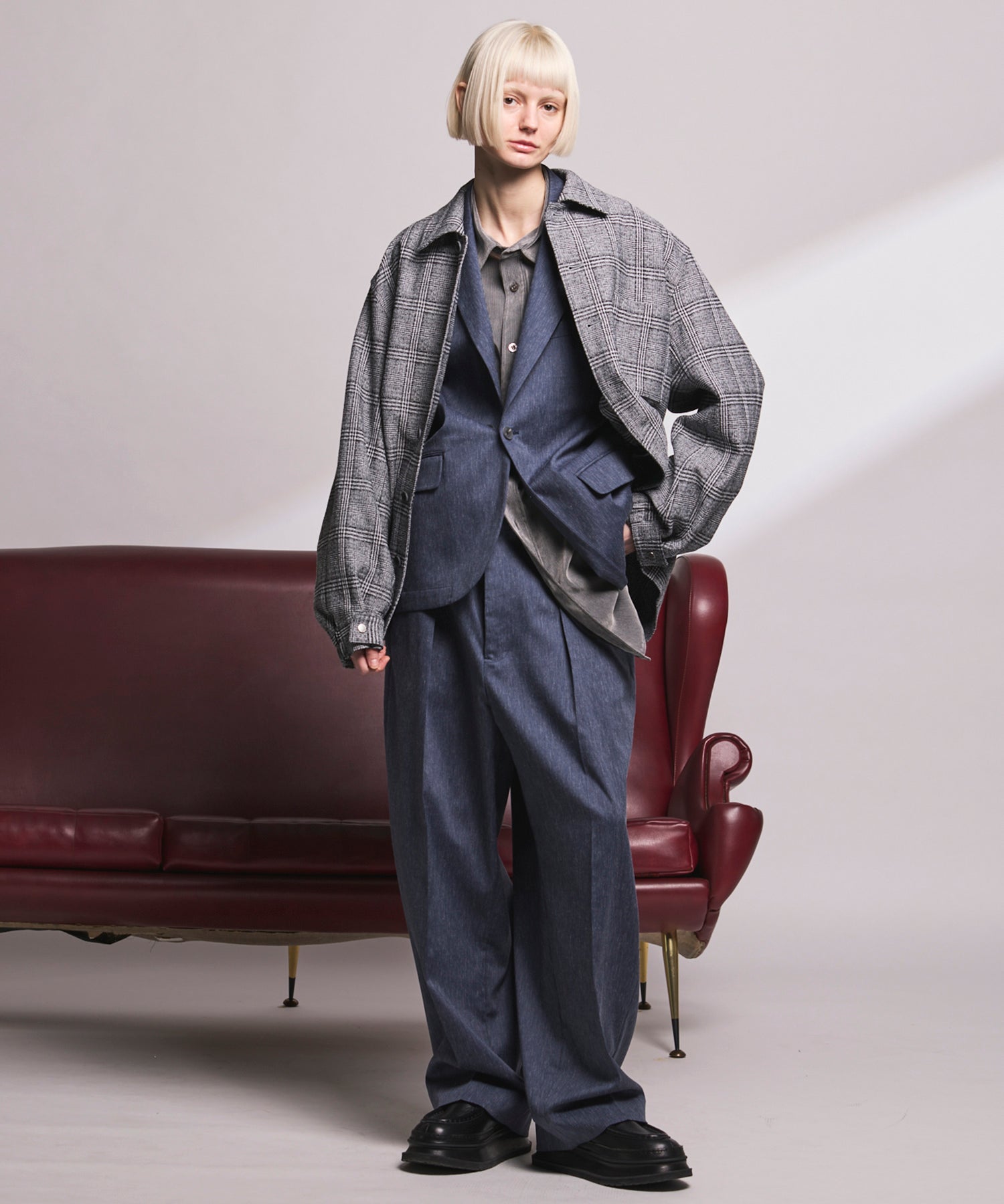 【Italian Dead Stock Fabric】Prime-Over Regular Collar Heavy-Weight Flannel Shirt Blouson