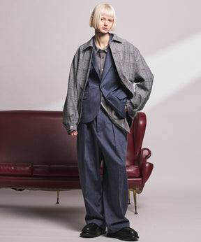 4 Colors Chambray Washable Wool Peaked Lapel Double Breasted Jacket