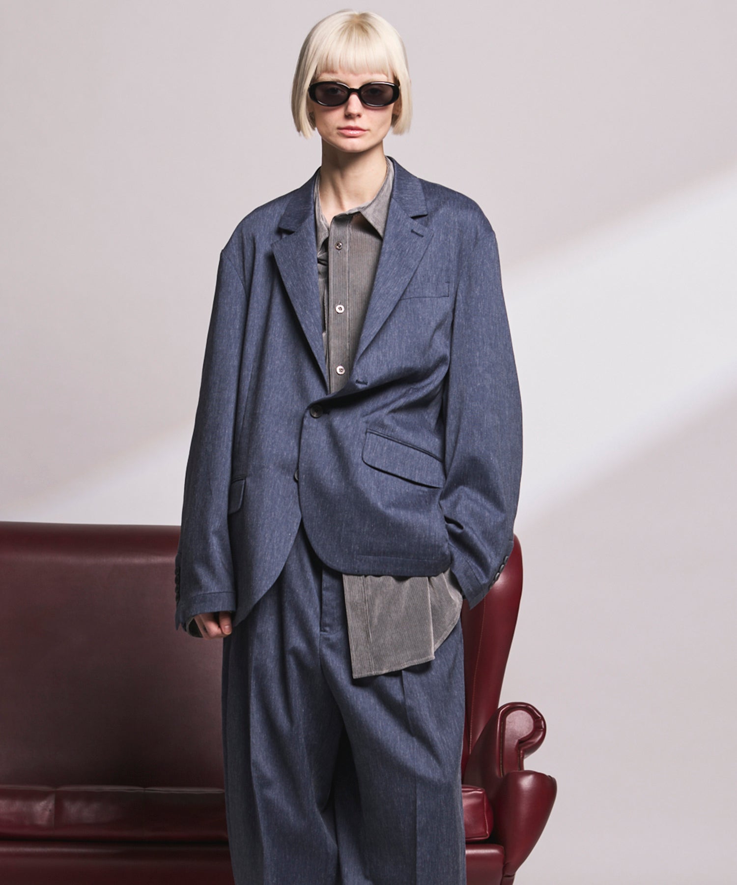 4 Colors Chambray Washable Wool Peaked Lapel Double Breasted Jacket