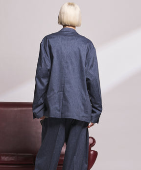 4 Colors Chambray Washable Wool Peaked Lapel Double Breasted Jacket