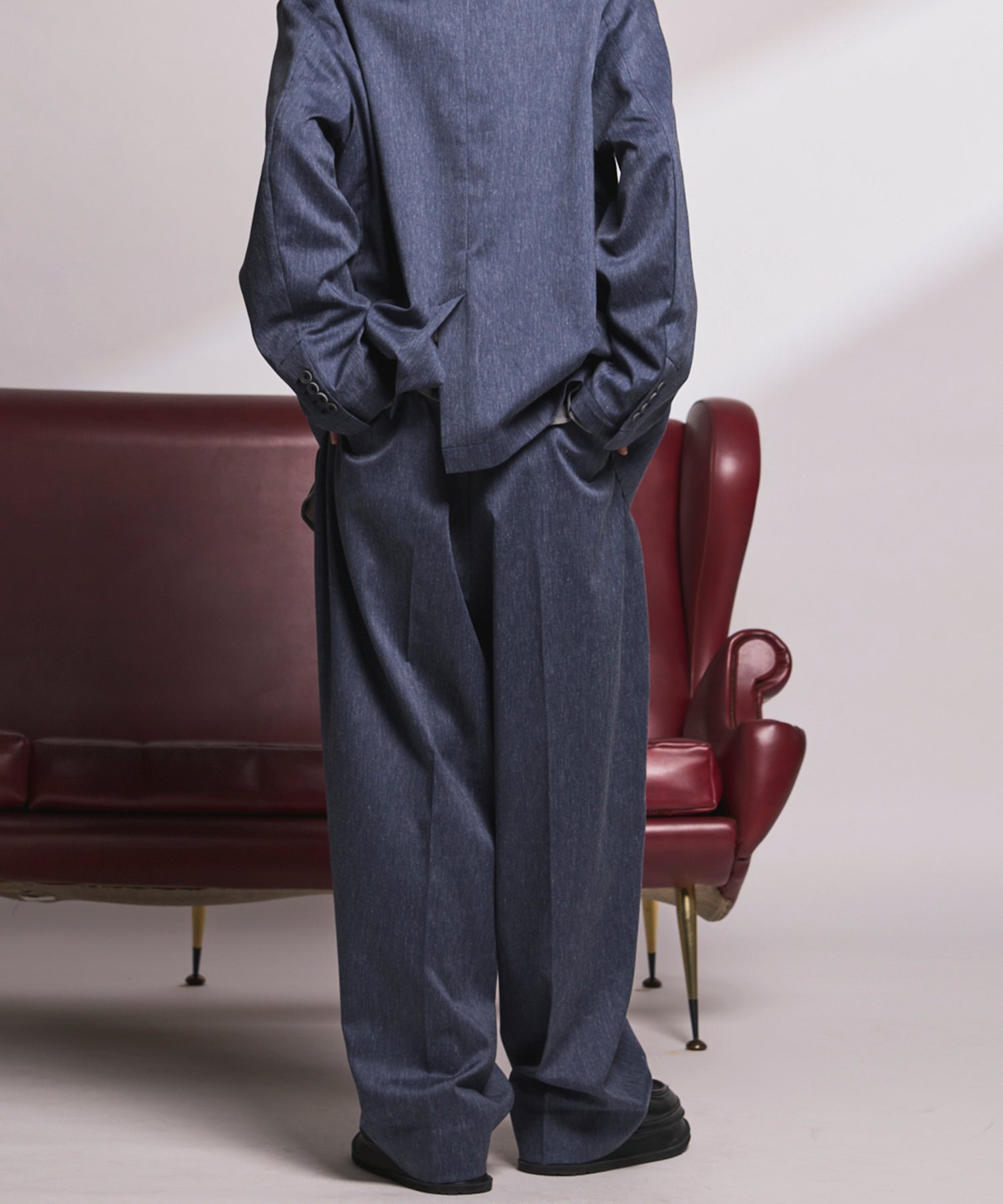 4 Colors Chambray Washable Wool Peaked Lapel Double Breasted Jacket