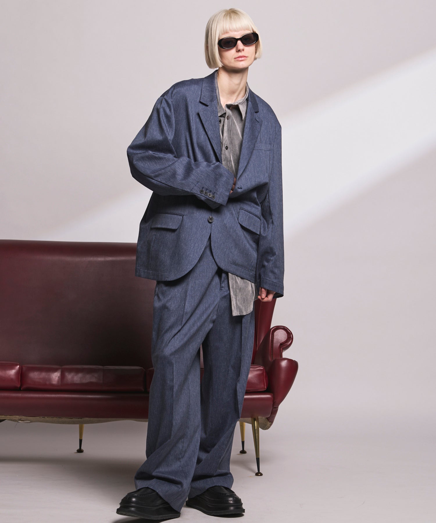 4 Colors Chambray Washable Wool Peaked Lapel Double Breasted Jacket