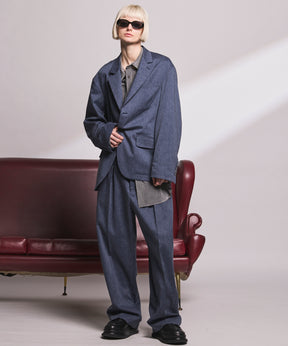 4 Colors Chambray Washable Wool Peaked Lapel Double Breasted Jacket