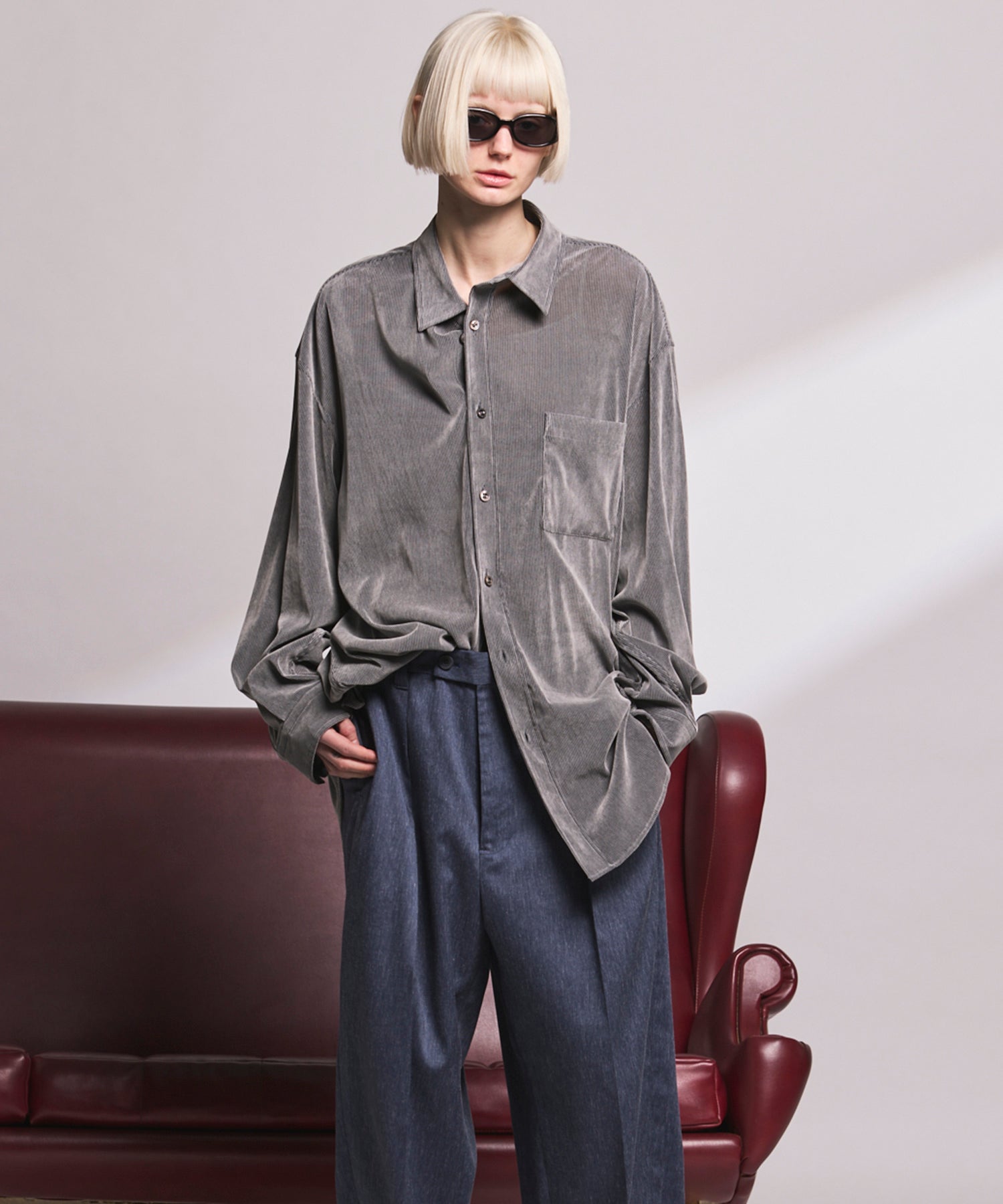 Prime-Over Flocky Print Regular Collar Shirt Coat