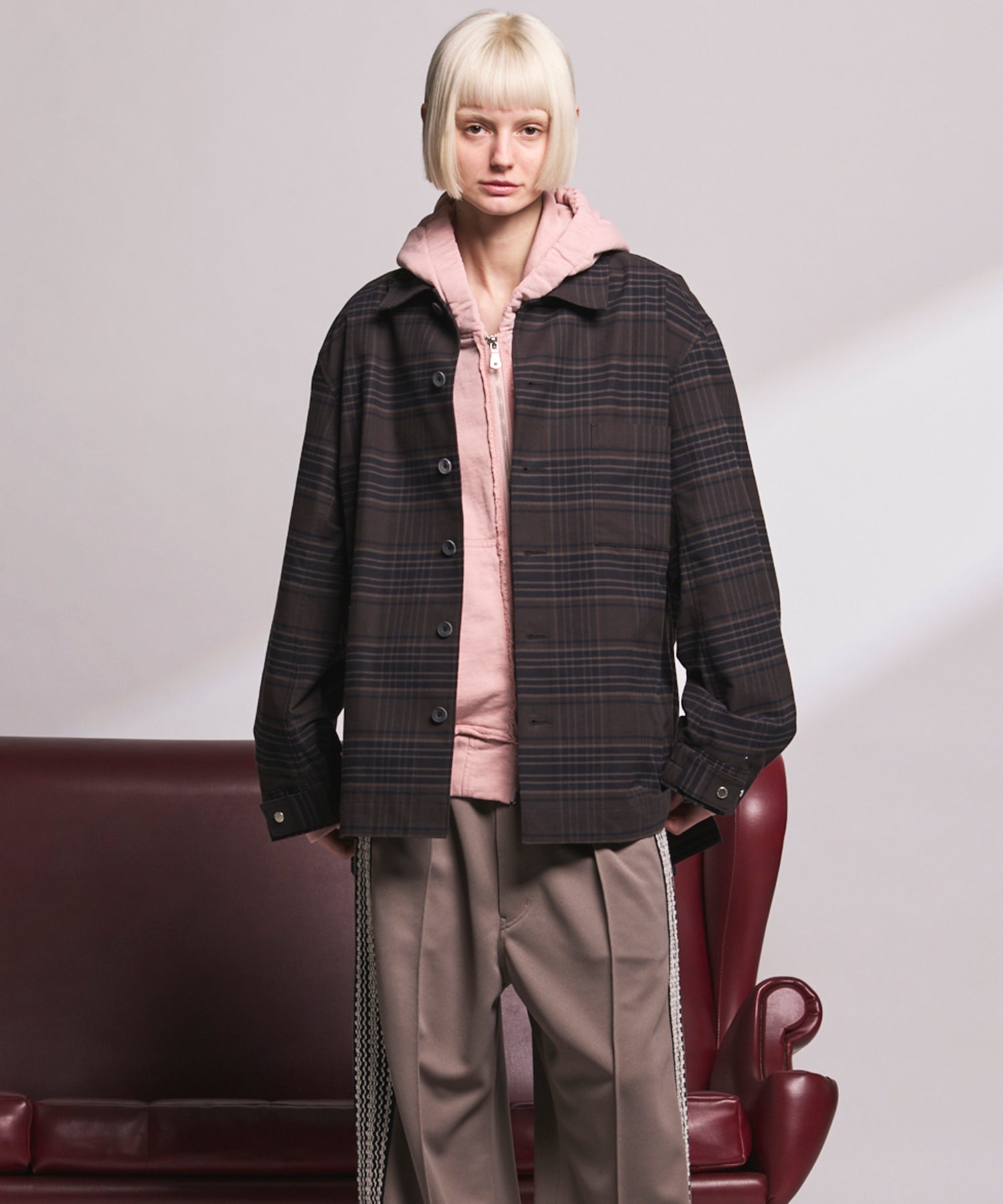 【Italian Dead Stock Fabric】Prime-Over Regular Collar Heavy-Weight Flannel Shirt Blouson