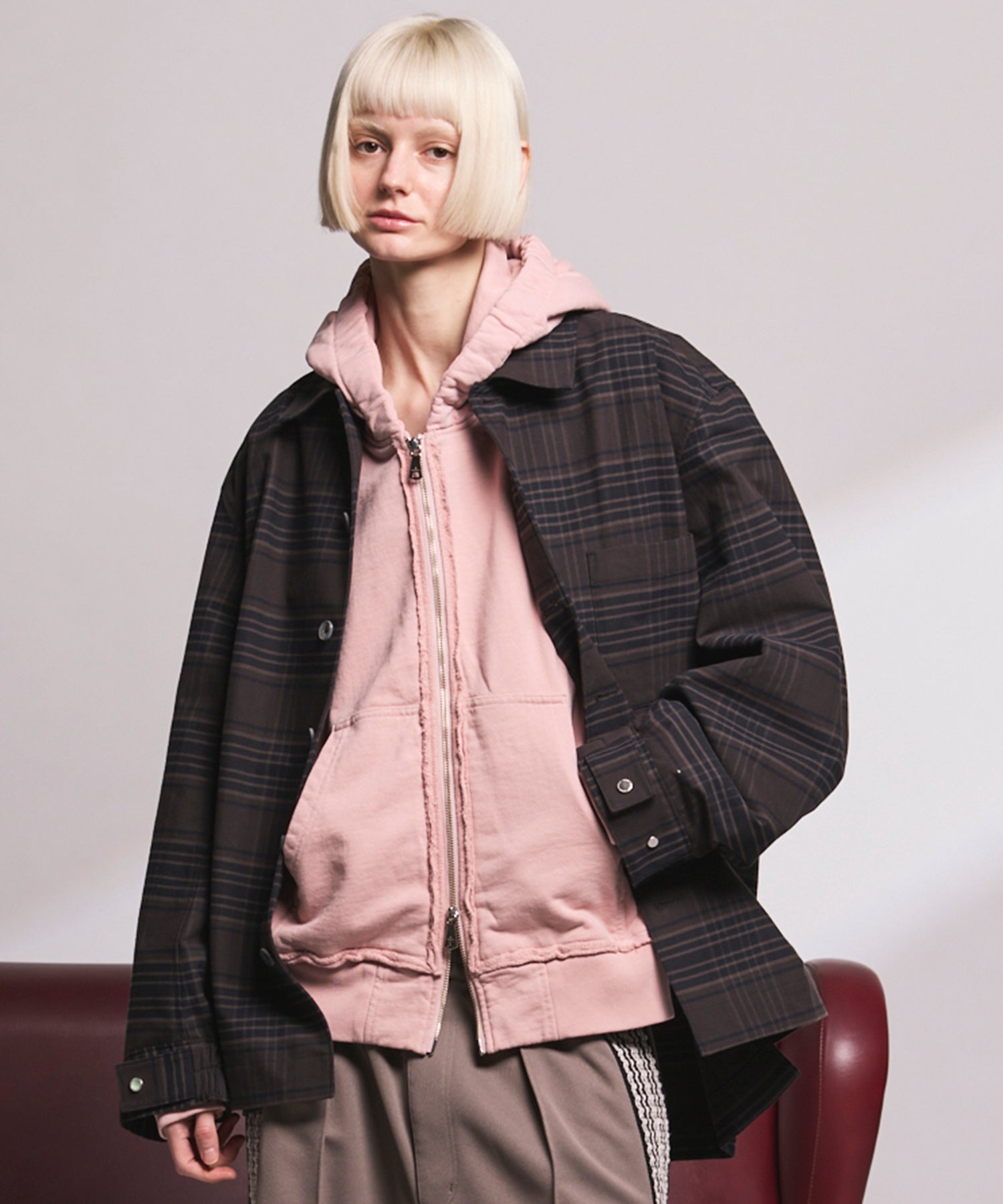 【Italian Dead Stock Fabric】Prime-Over Regular Collar Heavy-Weight Flannel Shirt Blouson